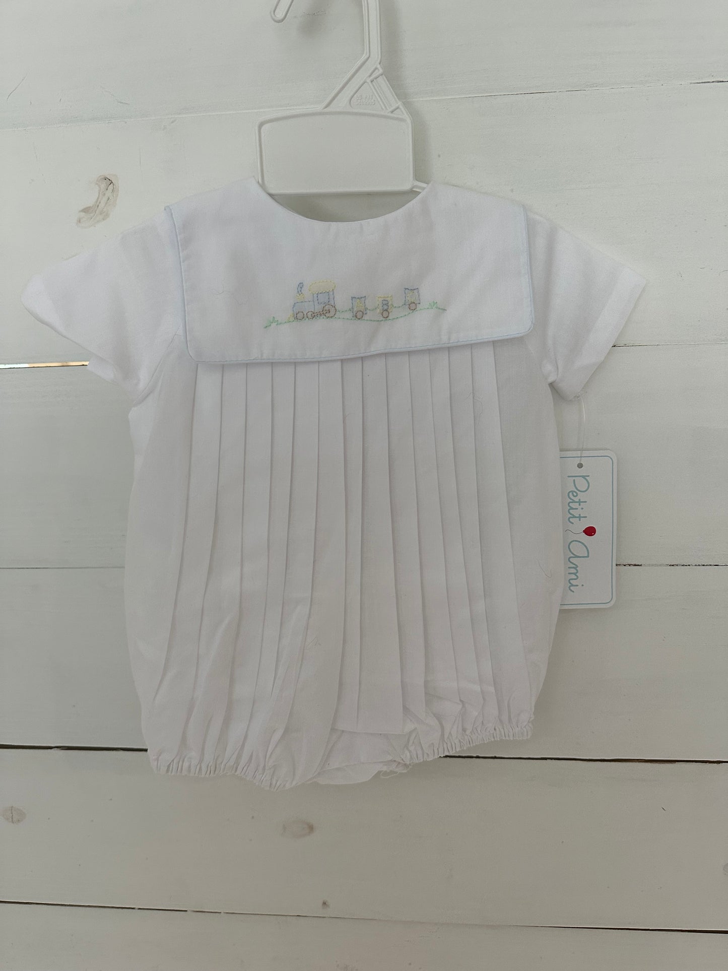 NB Petit Ami White Bubble with Embroirdered Trains