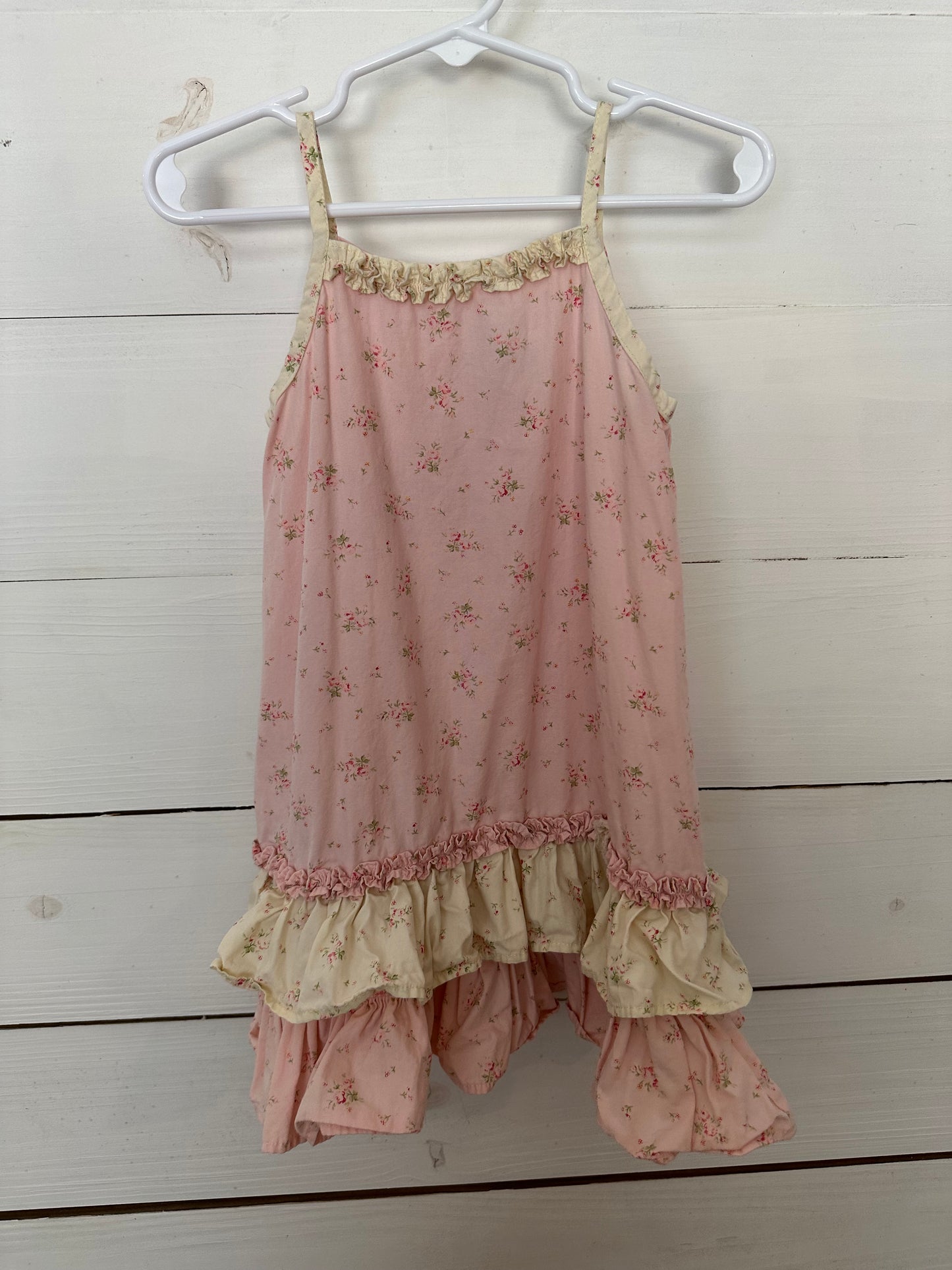 Les Bebes - Dainty Rose Print Dress with Spaghetti Straps and Ruffle Hem