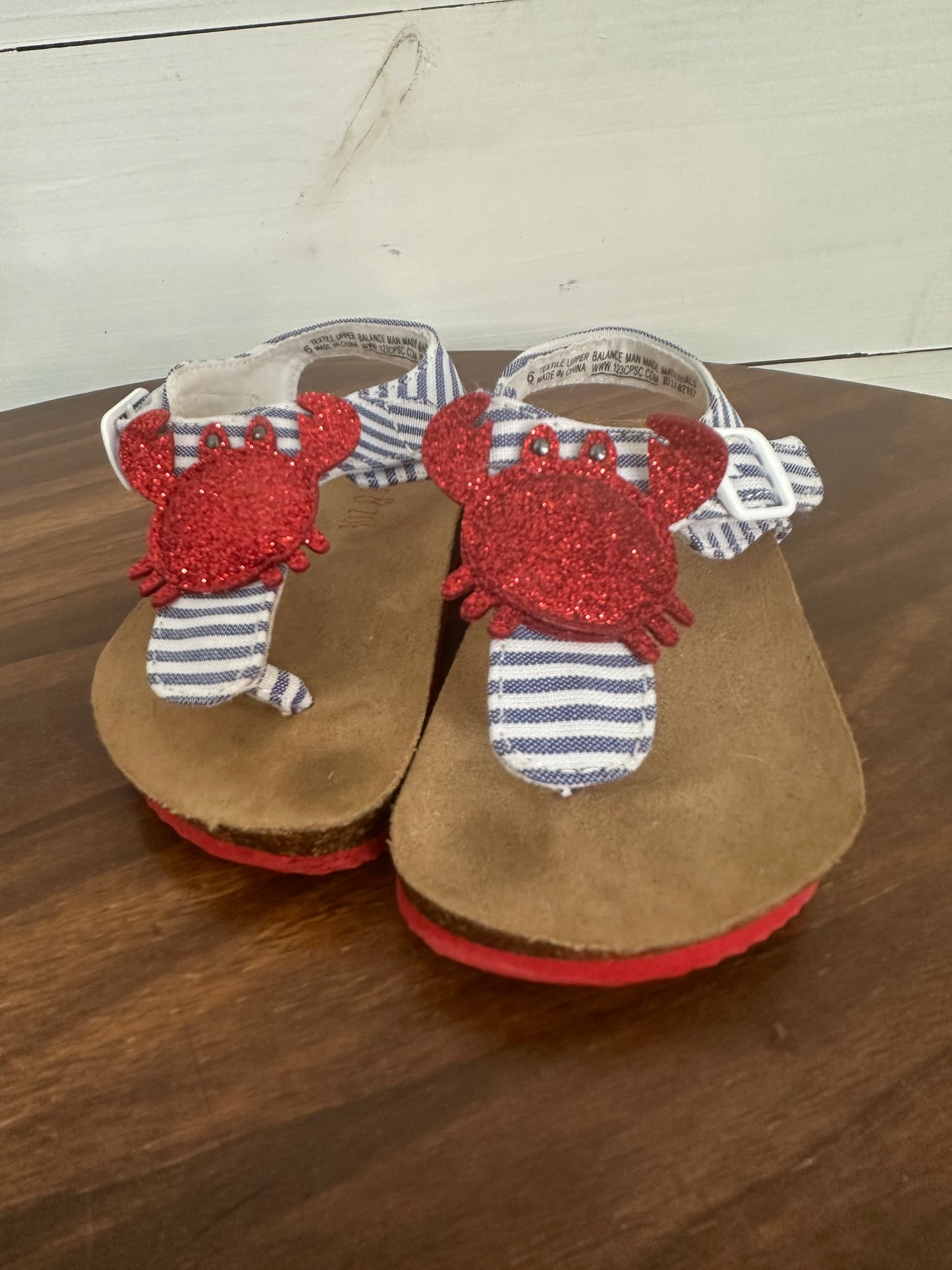 6 - Blue and White Striped Sandal with Glitter Crab