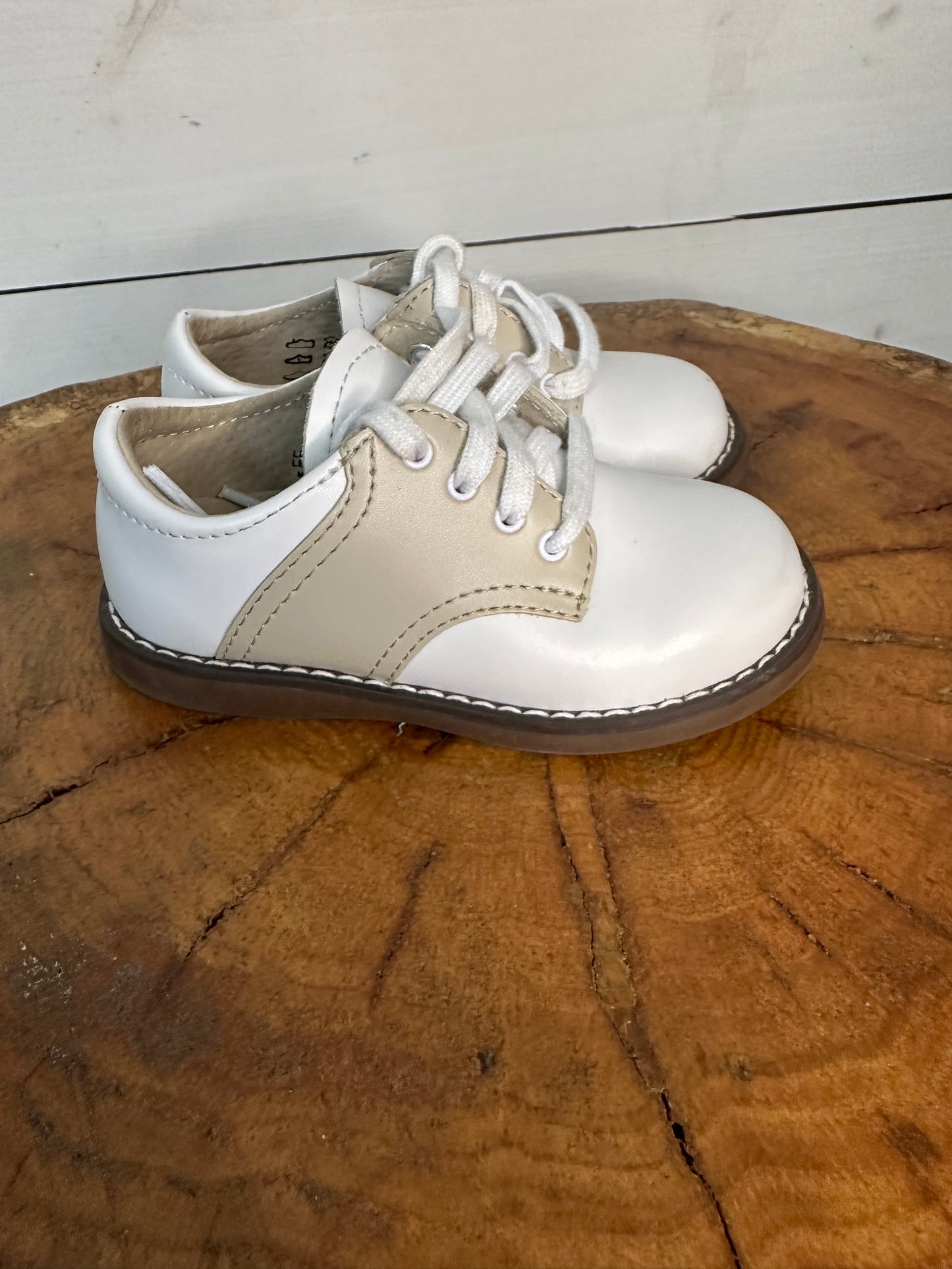 6 - Footmate Saddle Shoes - Taupe and White