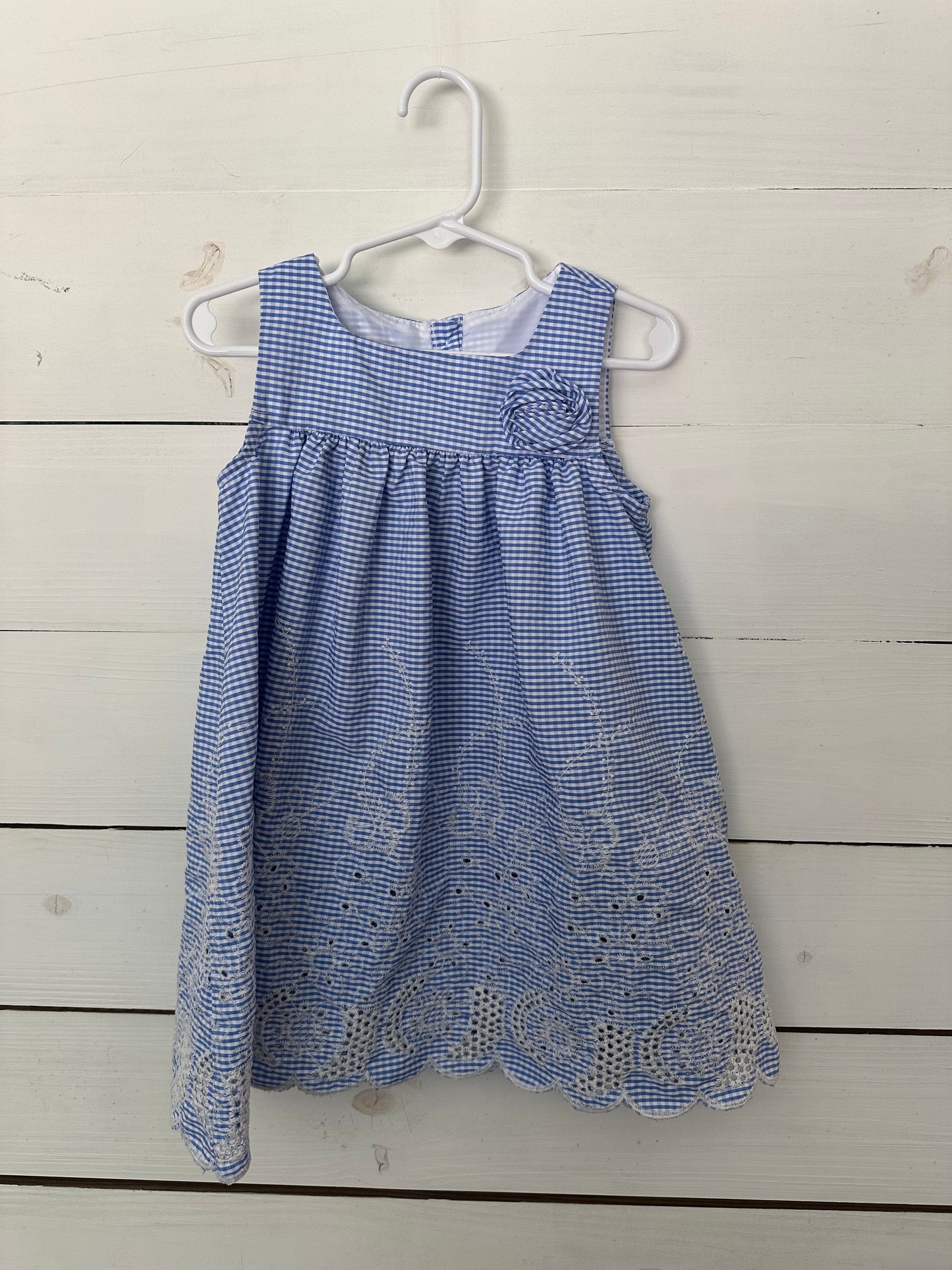 3T - Bonnie Jean Blue Gingham Dress with floral details