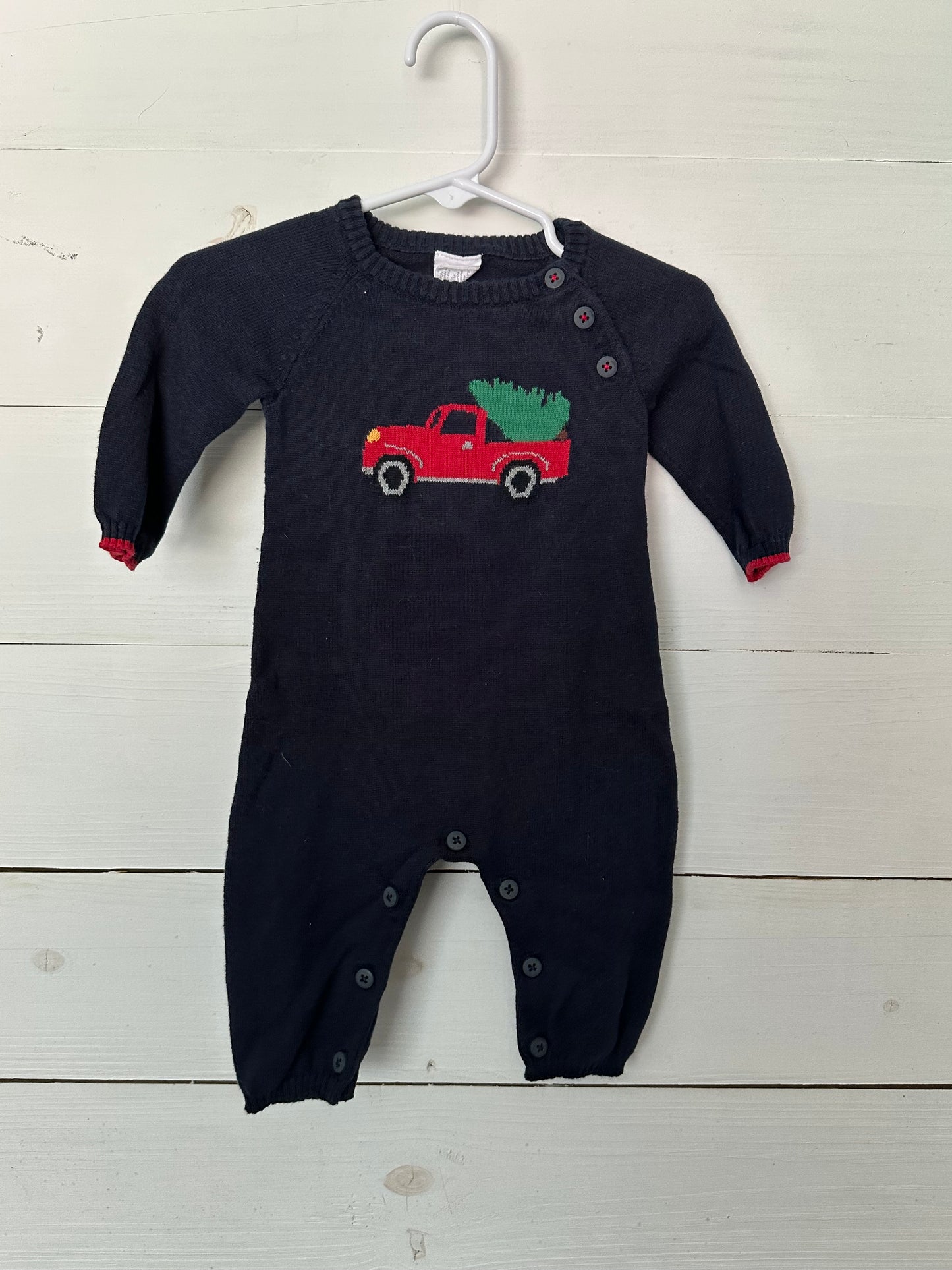Starting Out Navy Christmas Truck with tree knit romper