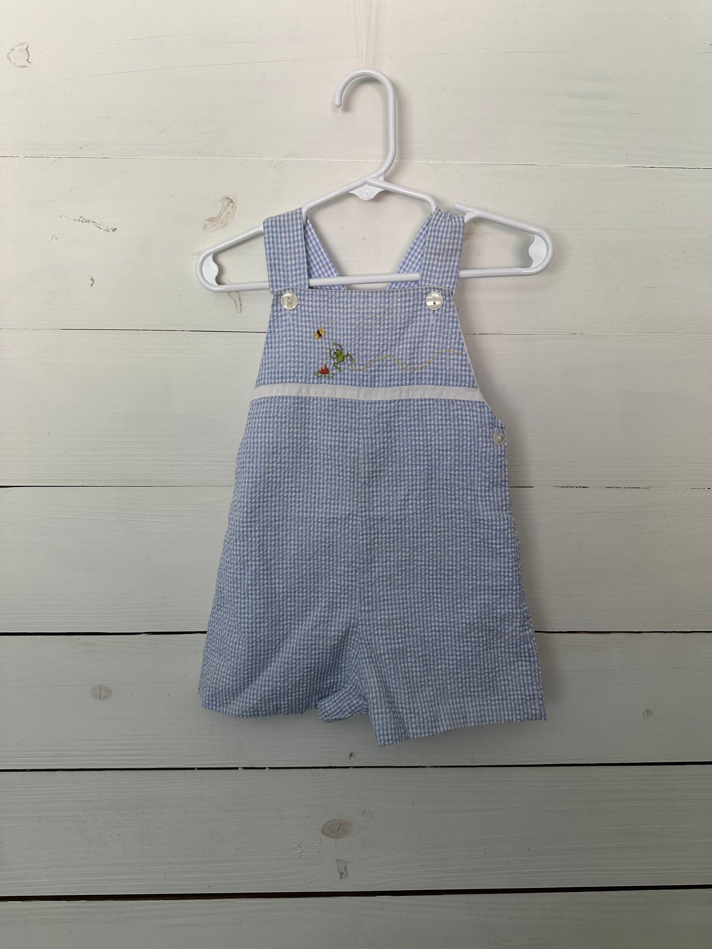 Blue Gingham Jon Jon with hand embroidered frog