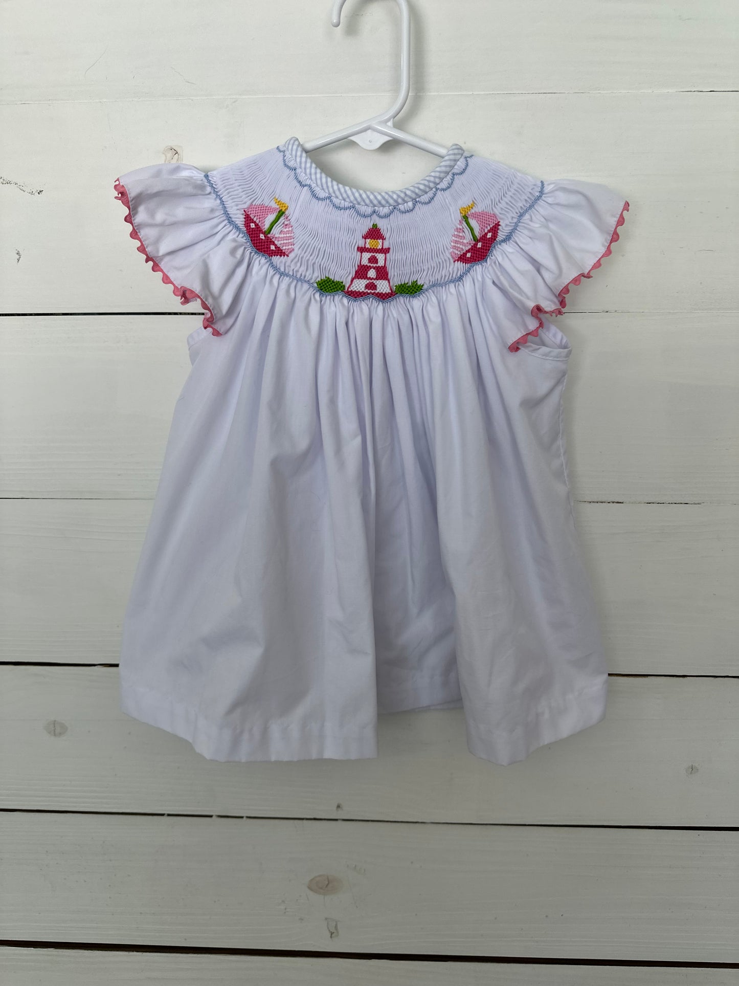 2T Shrimp & Grits Kits - Pink Sailboats and Lighthouse Smocked Dress