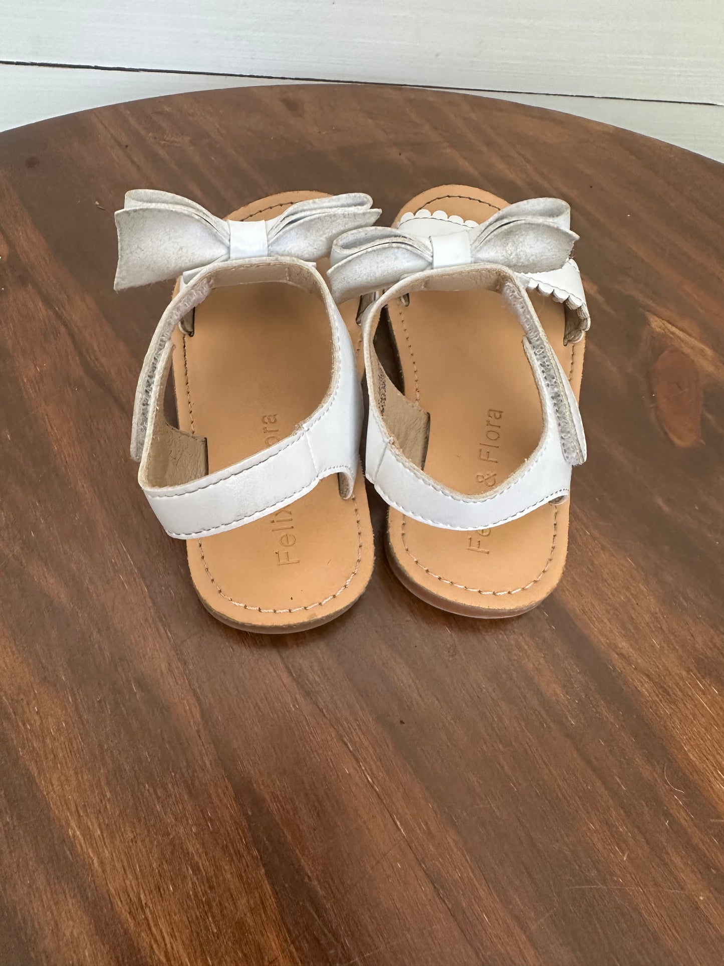 7 - Felix & Flora White Sandals with Scallop Details and Bow