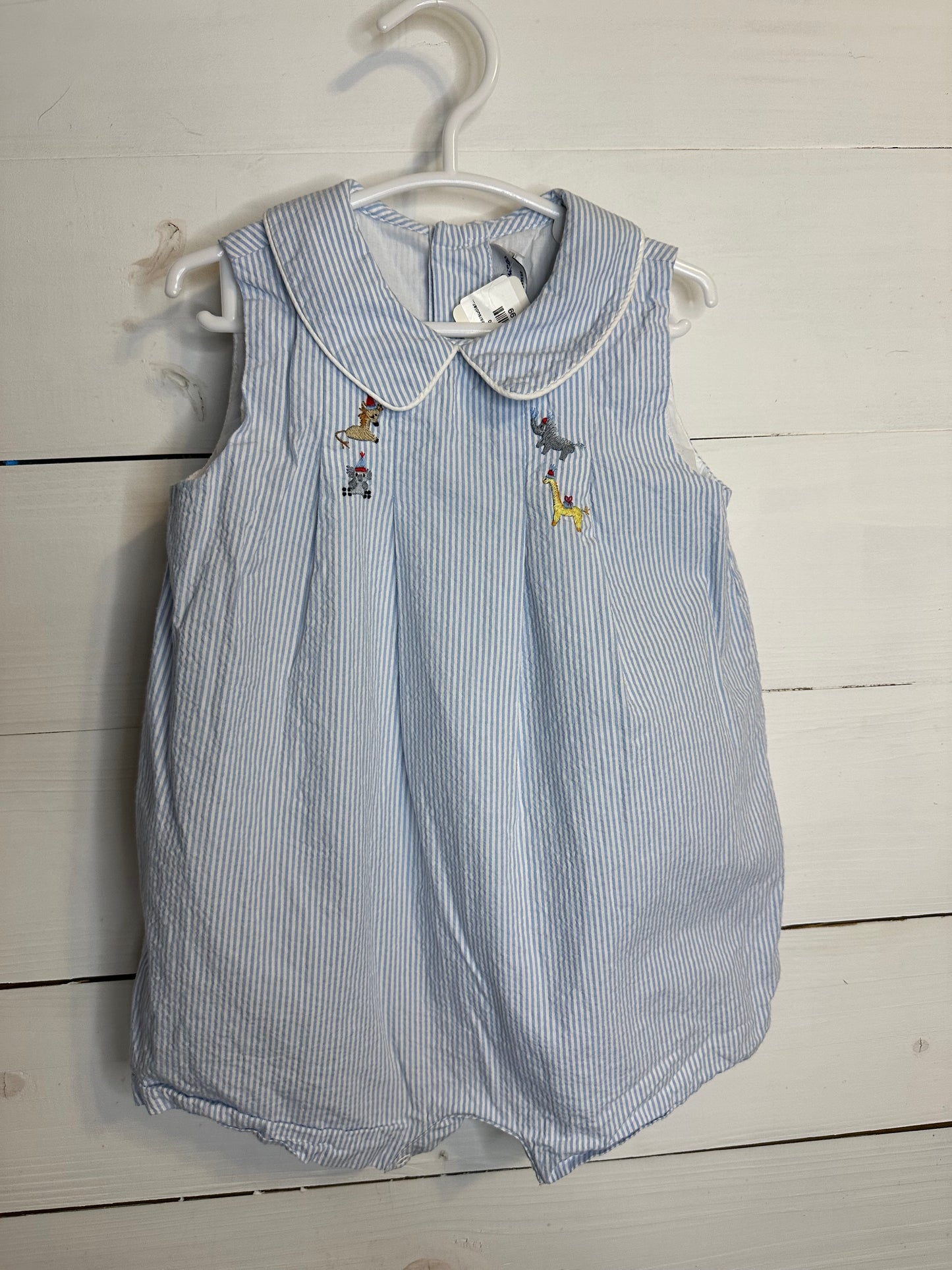 24M - Sophie & Lucas Blue Seersucler Bubble with Embroidered Animals with Party Hats