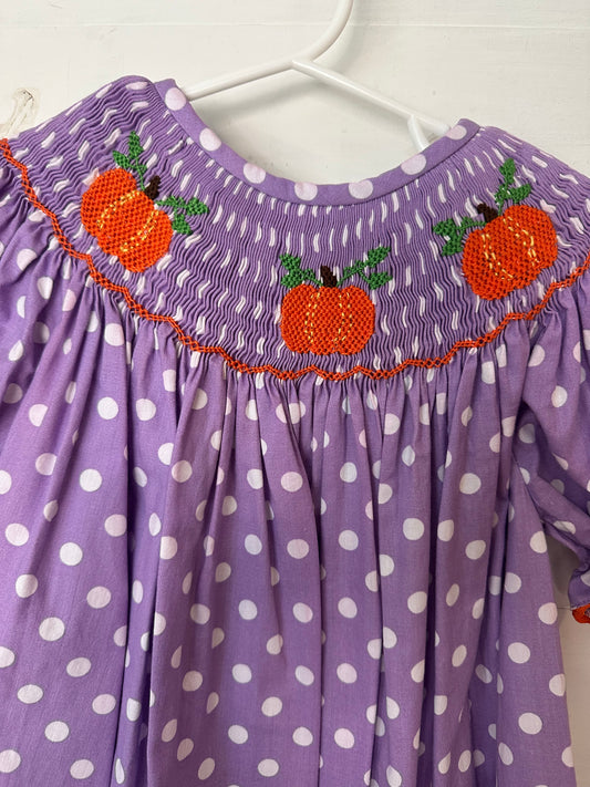 4T- Purple Smocked Pumpkin Bishop Dress - Cecil & Lou