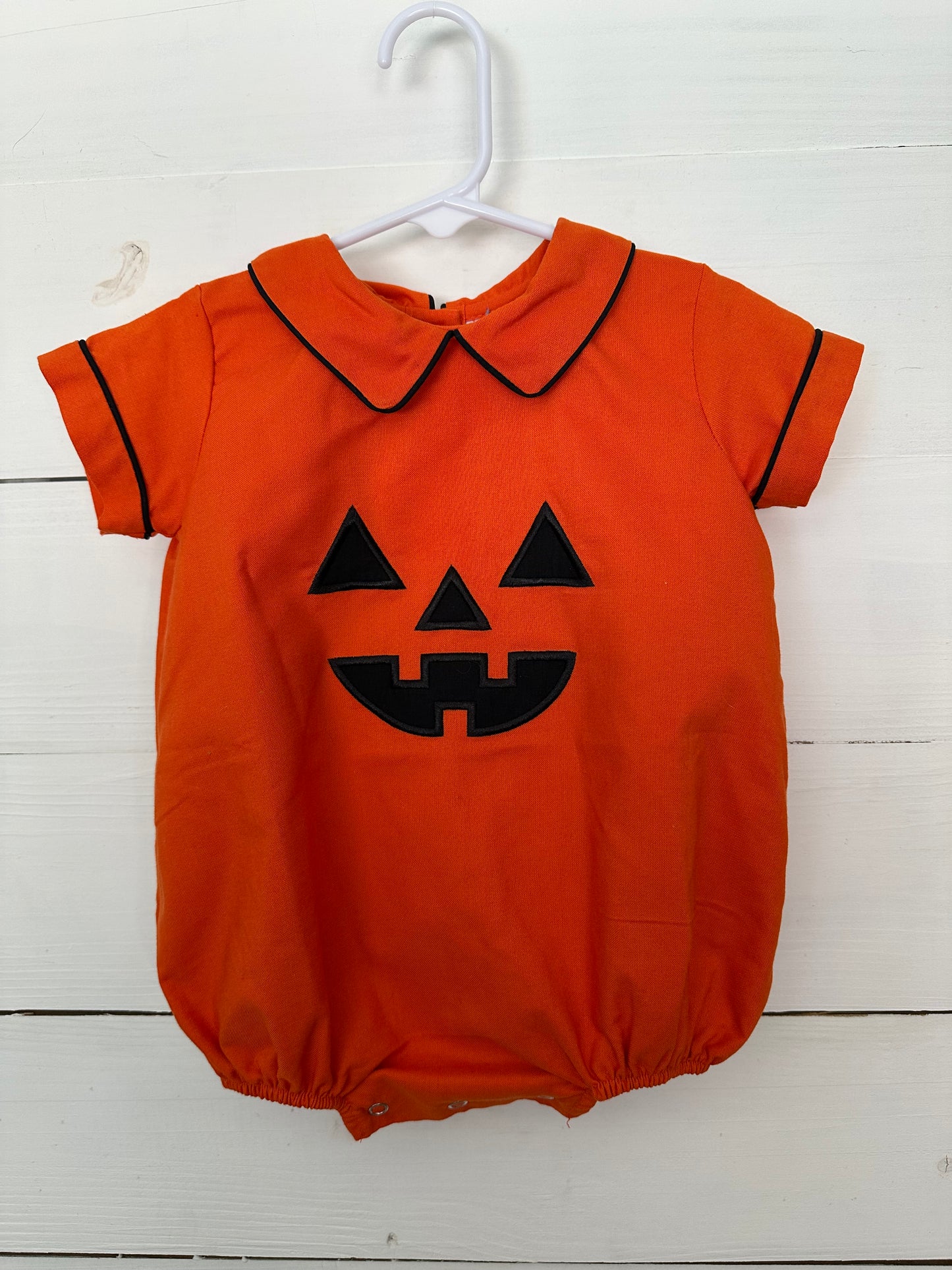 12M - Christian Elizabeth & Co: Orange Jack-o-lantern bubble with peter pan collar