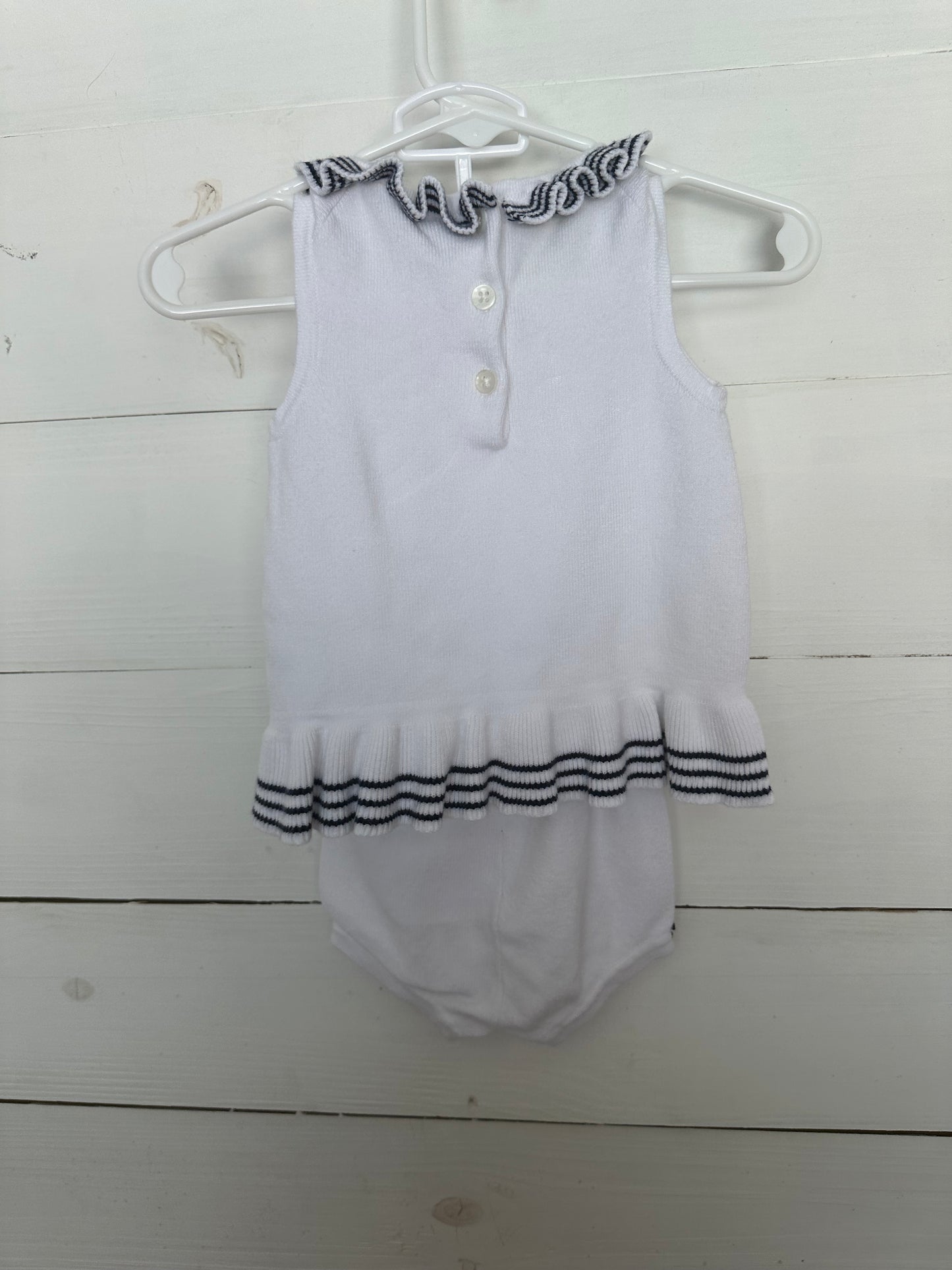 Janie and Jack : white with navy details sweet shirt and bloomer set