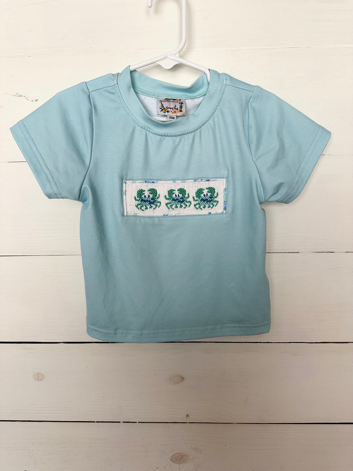 Saving Grace Smocks Blue Crab Smocked Short & Shirt Set