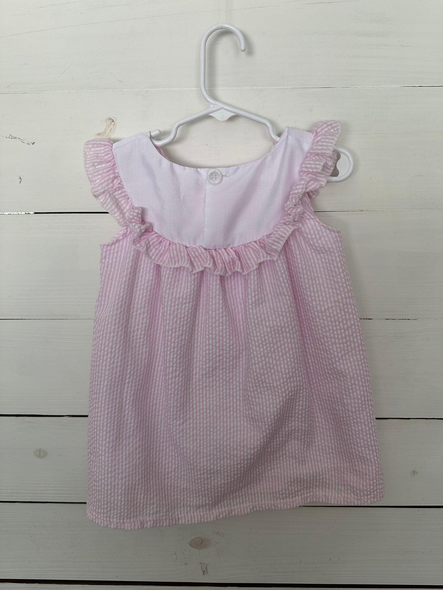 12/18M - Pink Seersucker dress with C personalization
