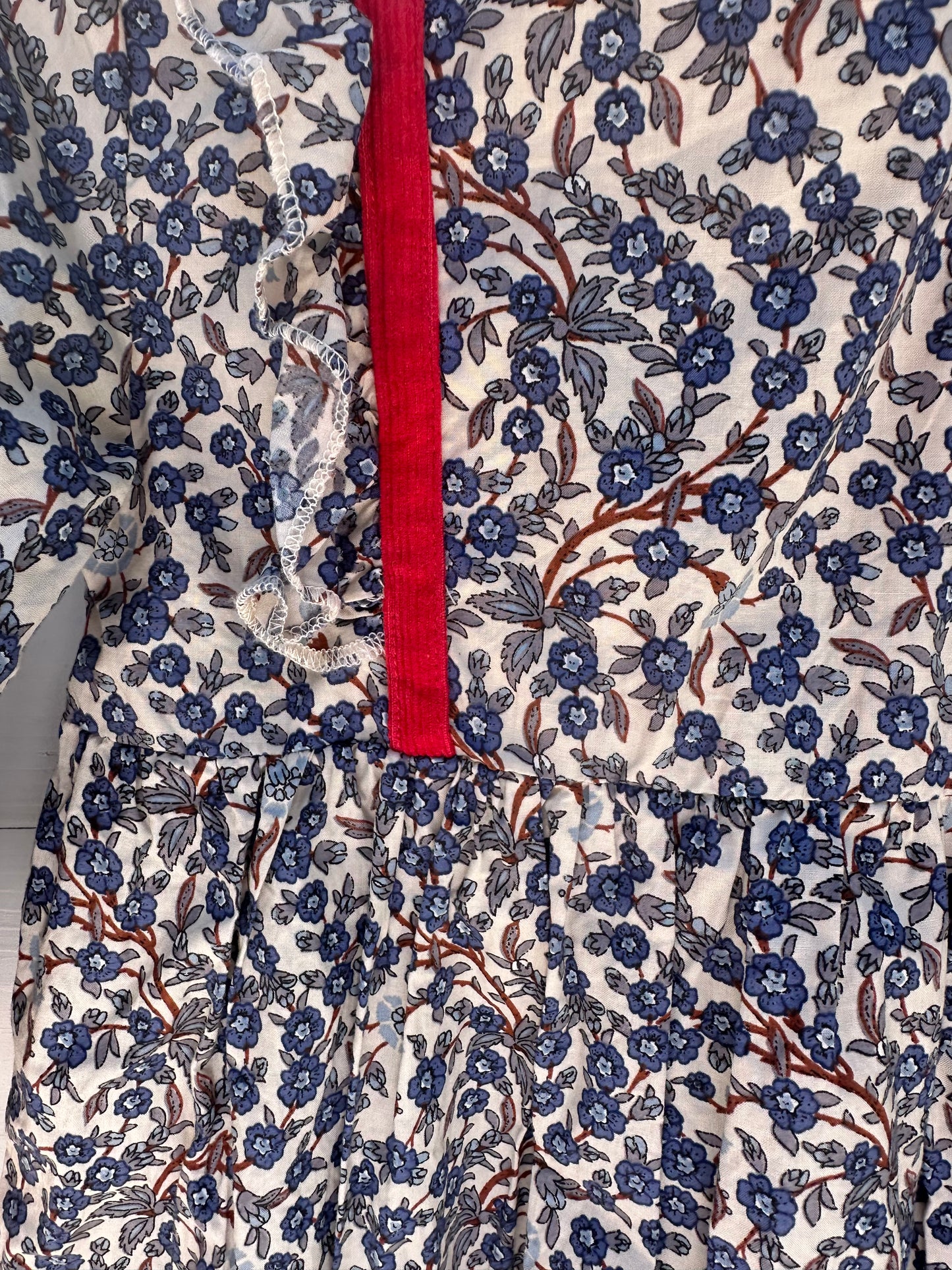5T- Bisby Dress - Blue Floral with Corduroy details