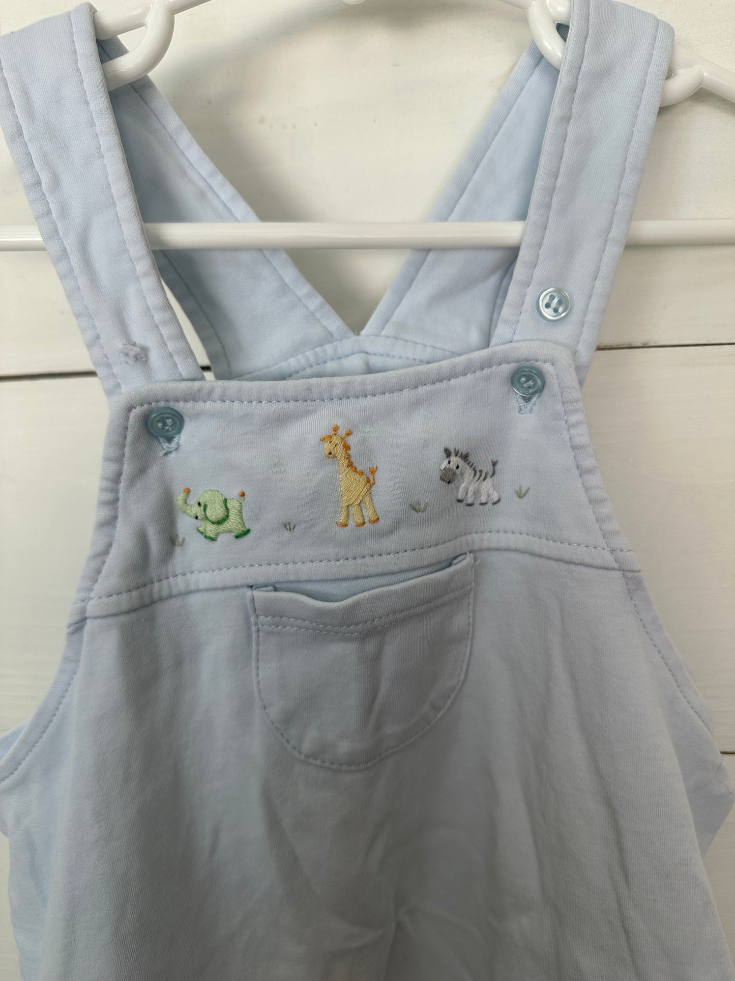 24m - Squiggles Baby Blue Cotton Jon Jon with Embroidered Animals