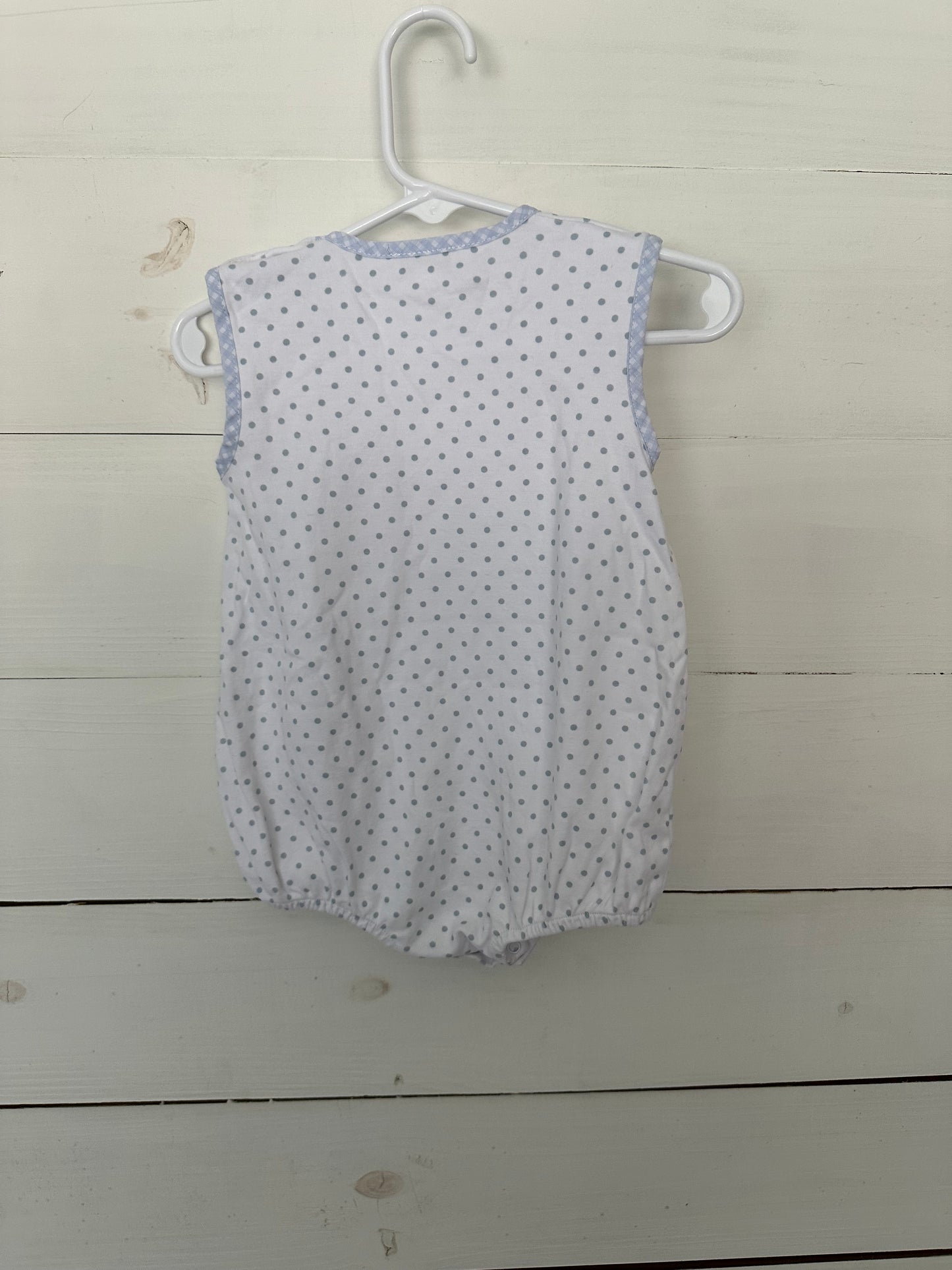 Magnolia Baby: White and blue polka dot bubble with gingham pocket