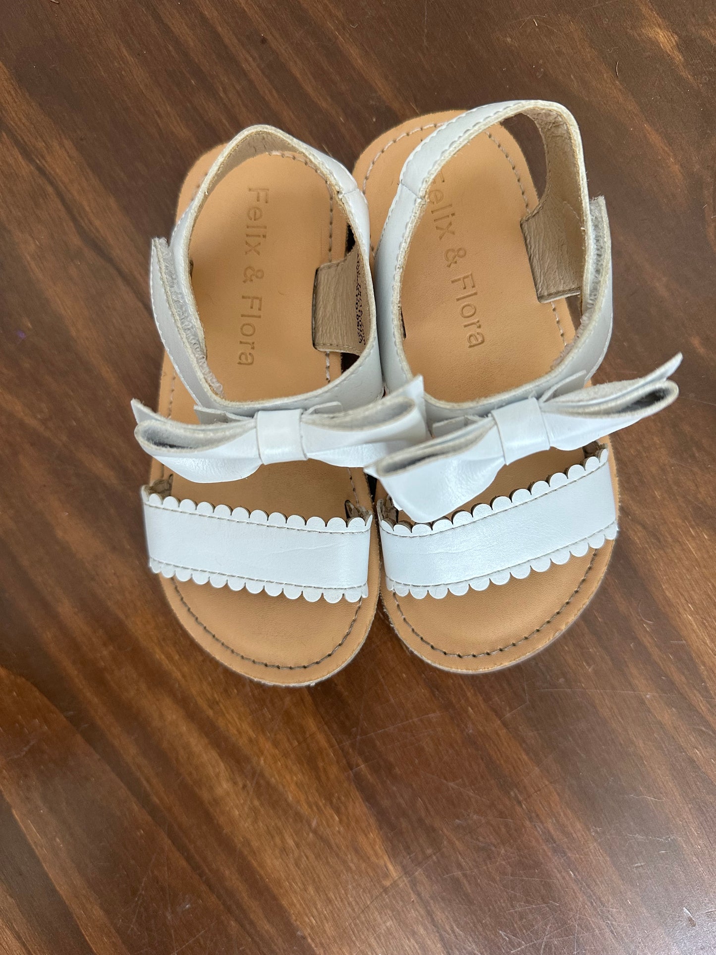 7 - Felix & Flora White Sandals with Scallop Details and Bow