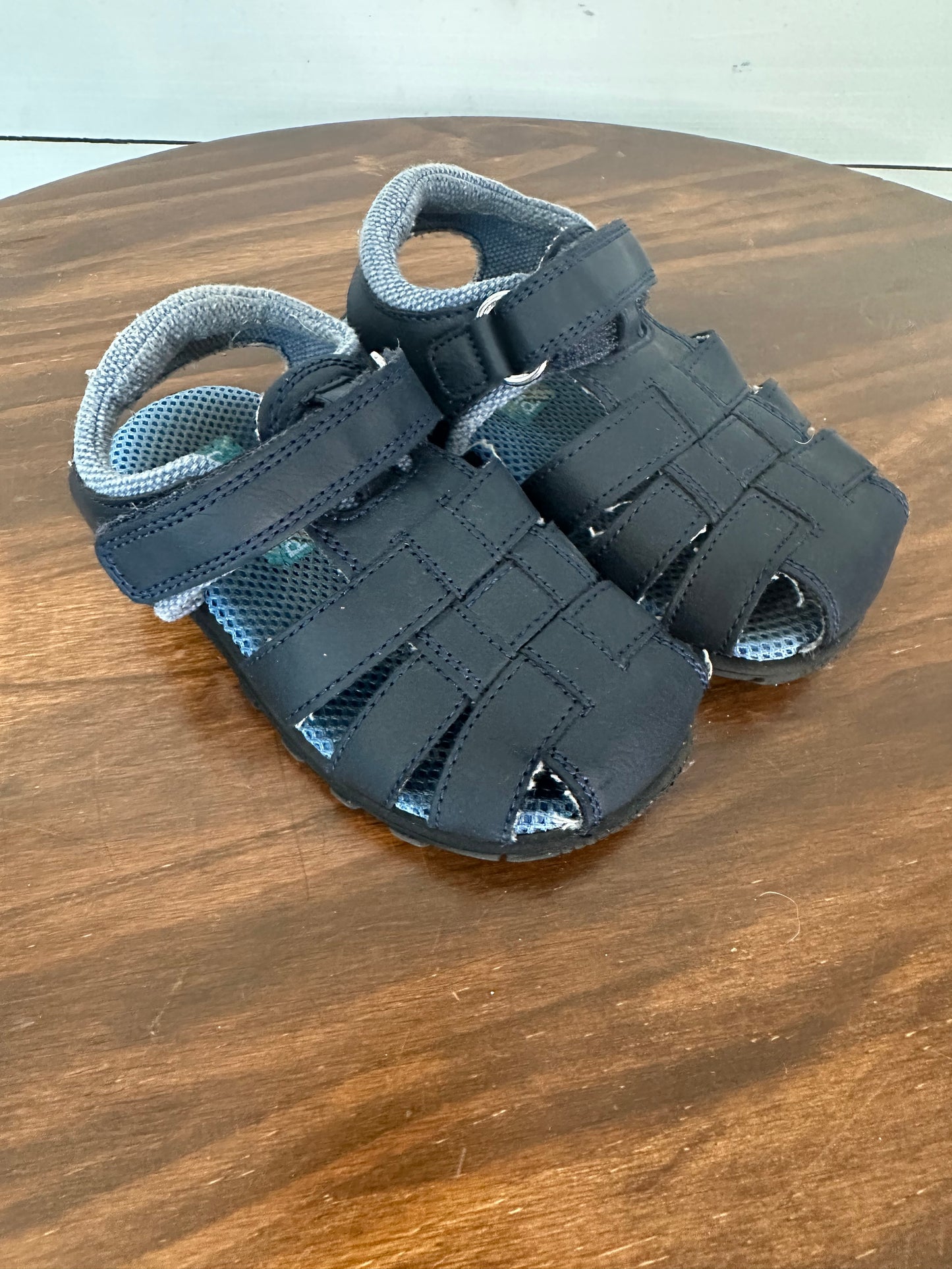 8 - Scott David Navy Leather Closed Toe Sandals