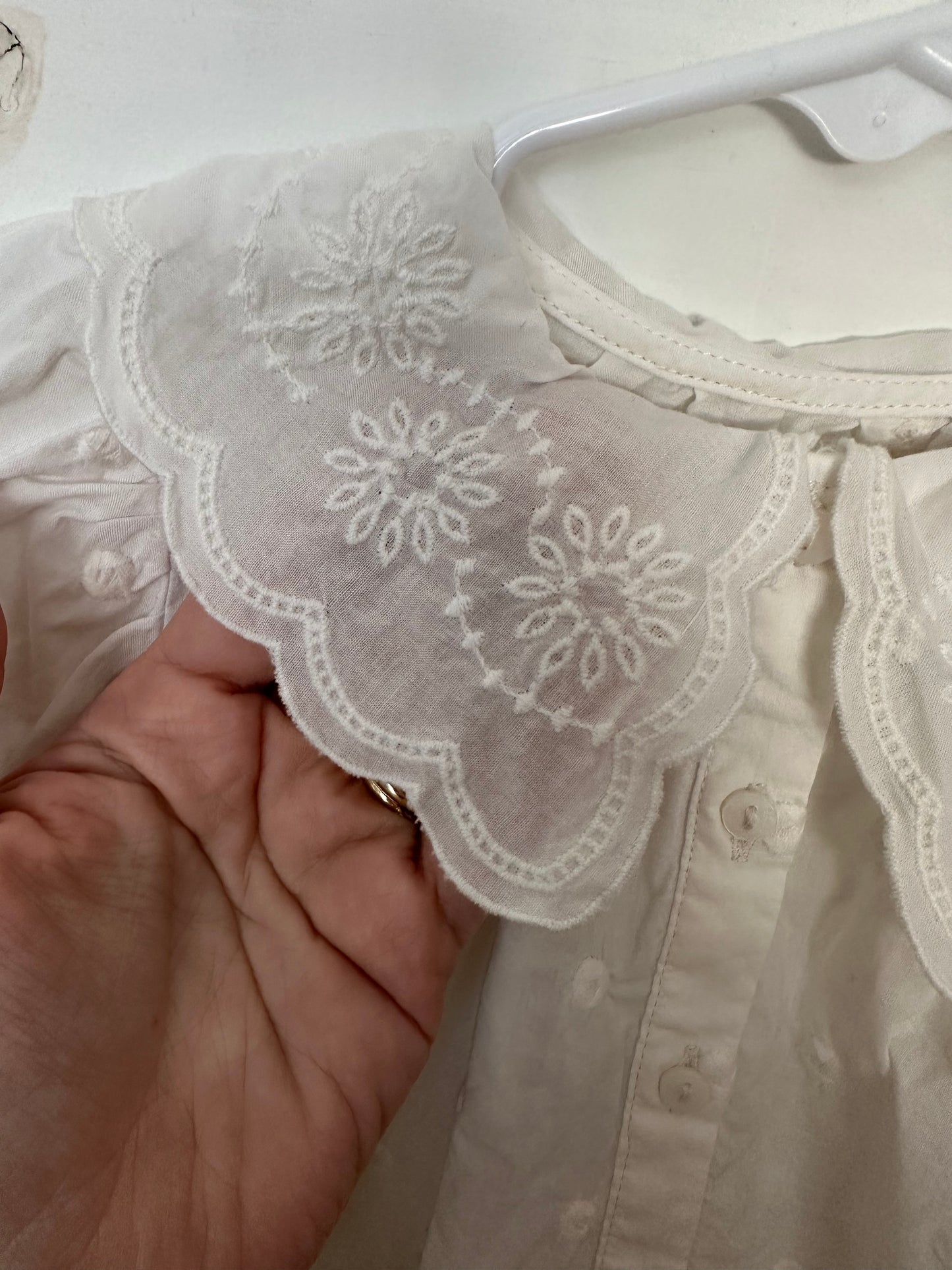 Zara Blouse Ivory with Embroidered Dots and flower details on collar