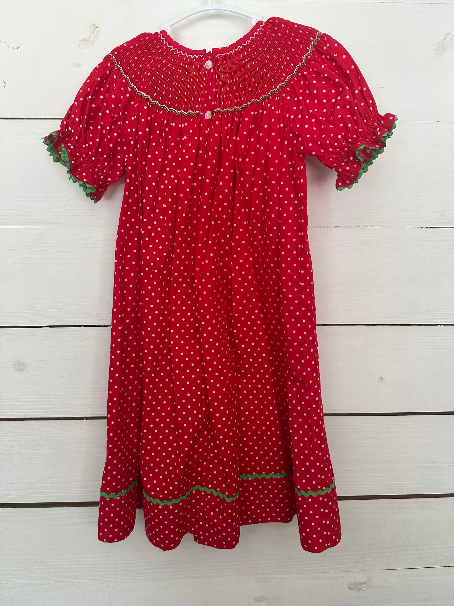3T - Anavini - Smocked Reindeer Red Polka Dot Bishop Dress