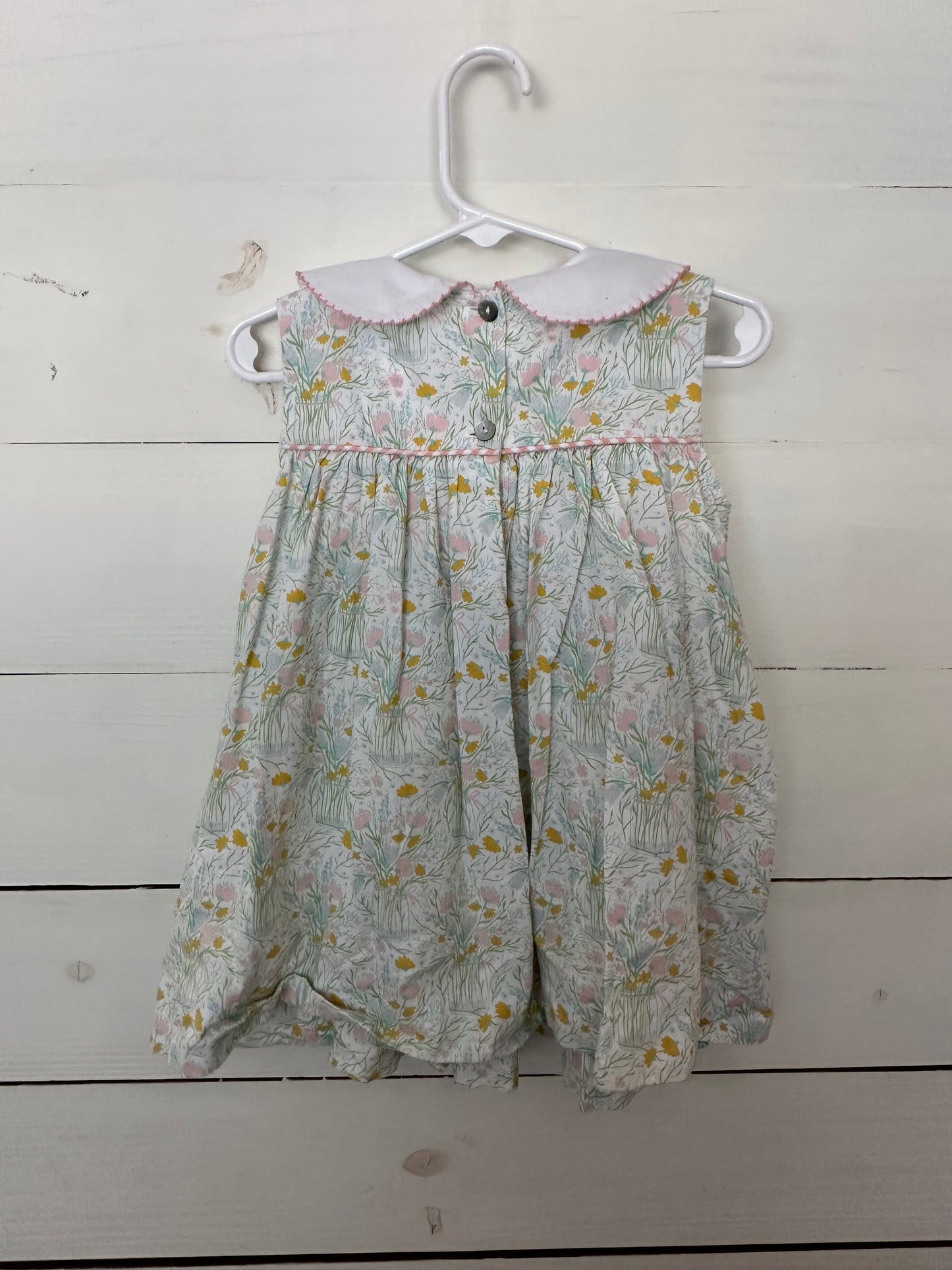 Shrimp & Grits Kids Spring Flower Smoked Dress with Peter Pan Collar