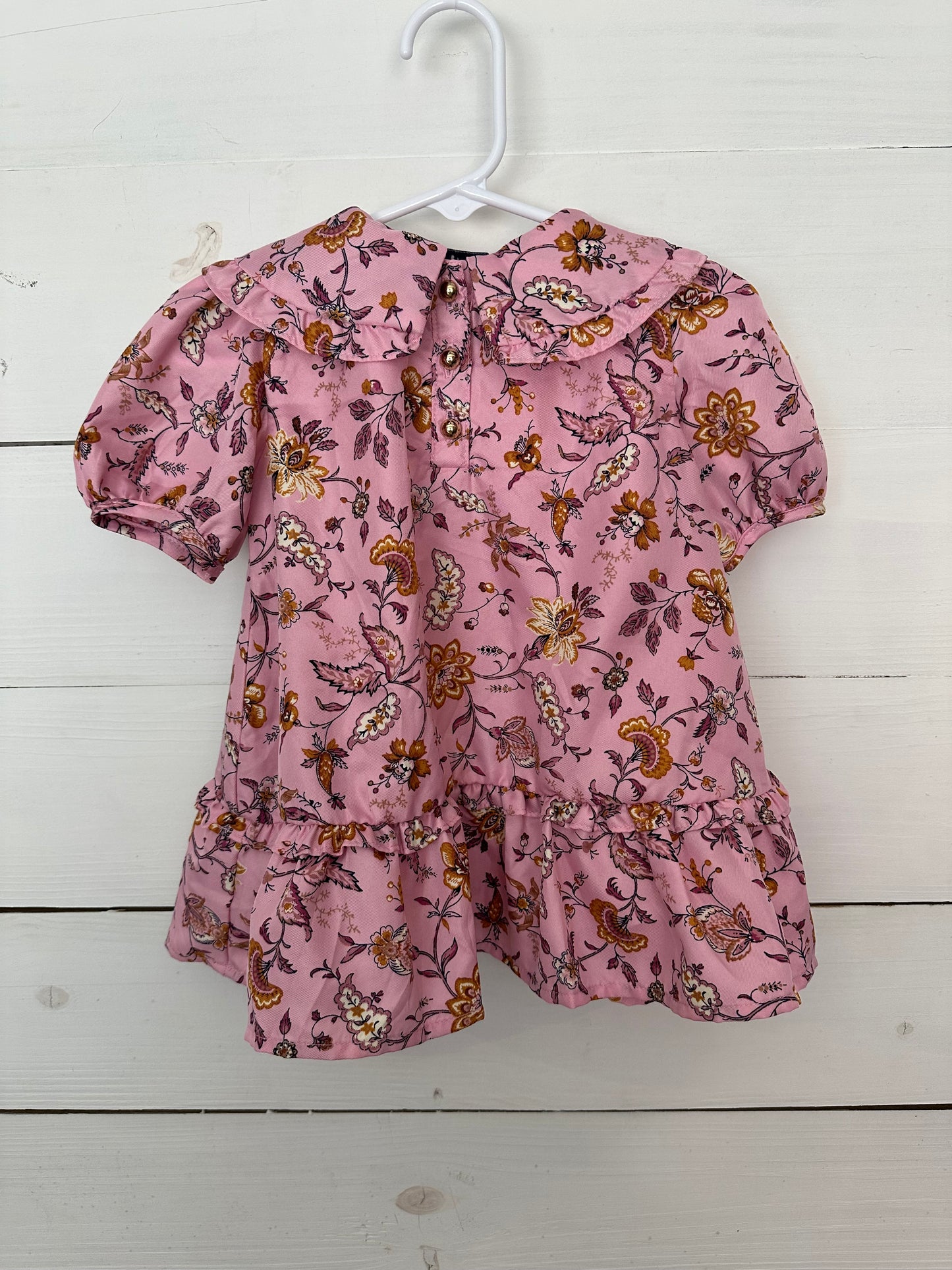 6/12M - Janie & Jack Pink Wavery Print Collared Dress with Gold Buttons