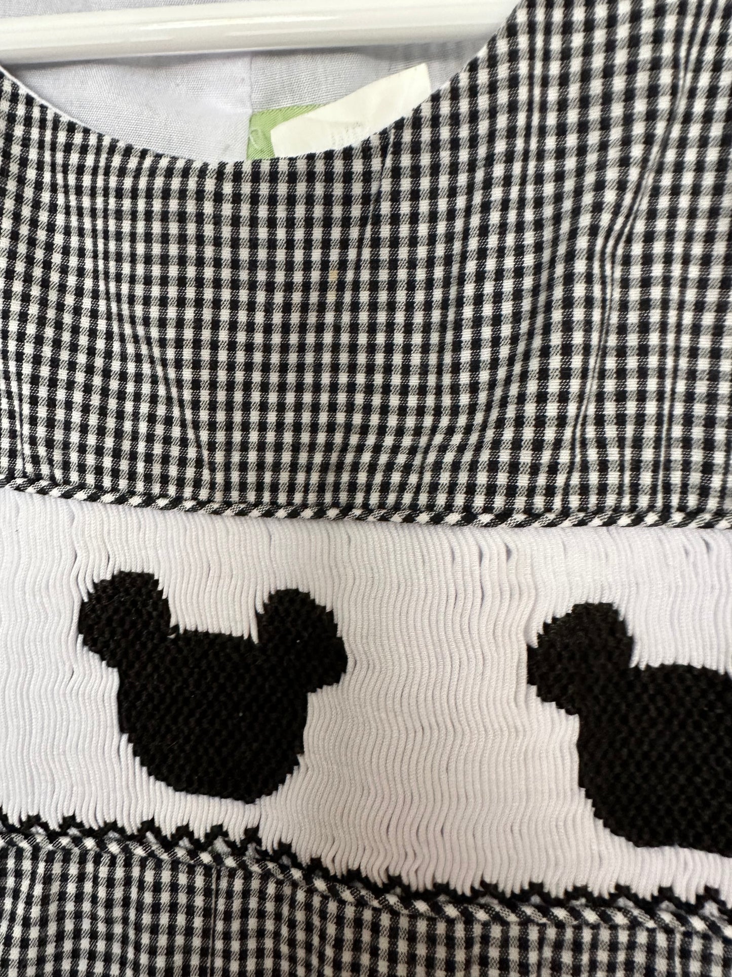 Classic Whimsy Black & White Gingham Mickey Mouse Smocked Jon Jon