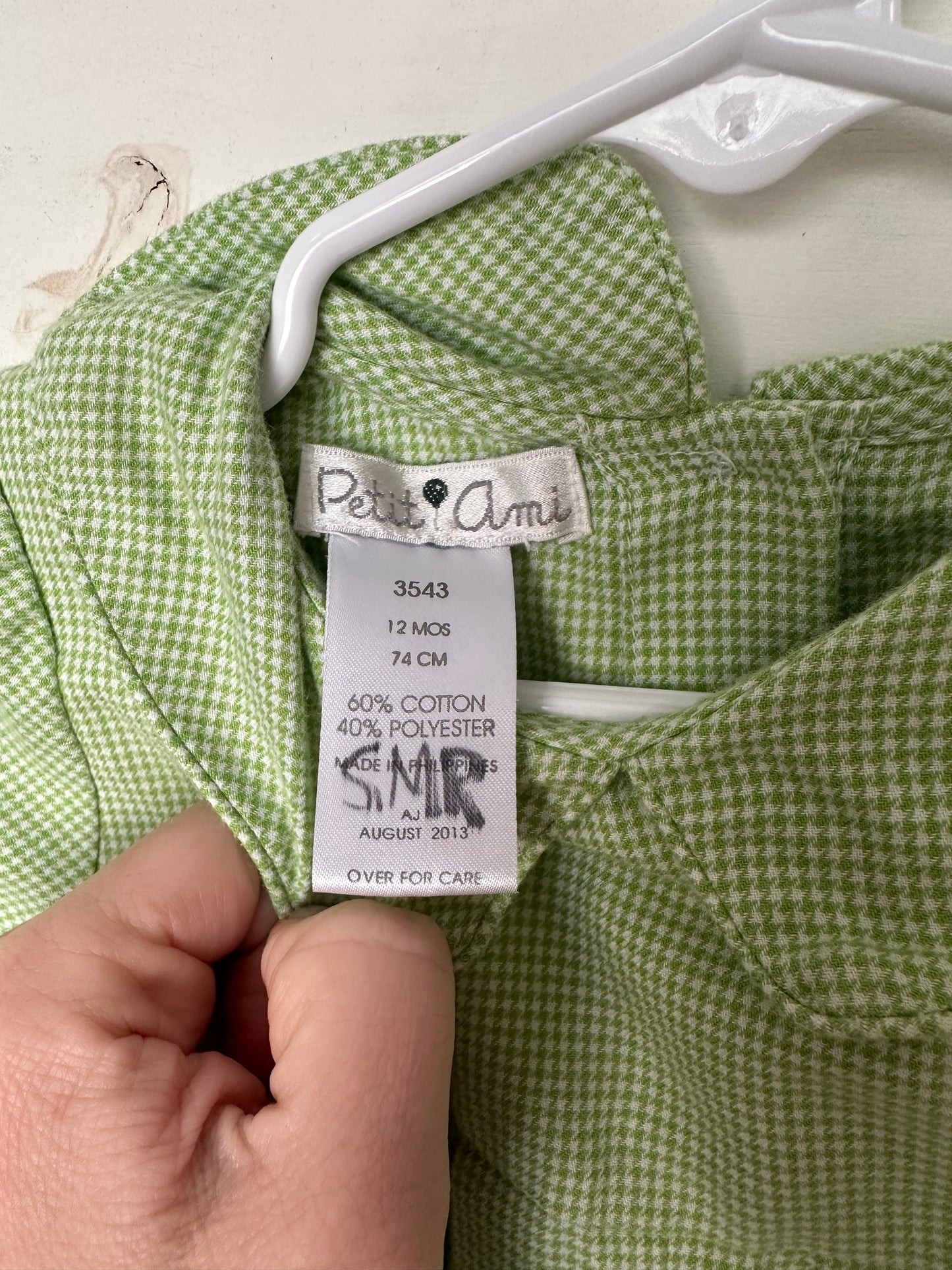 Petit Ami Green Mini Hounds tooth Peter Pan Collared Romper