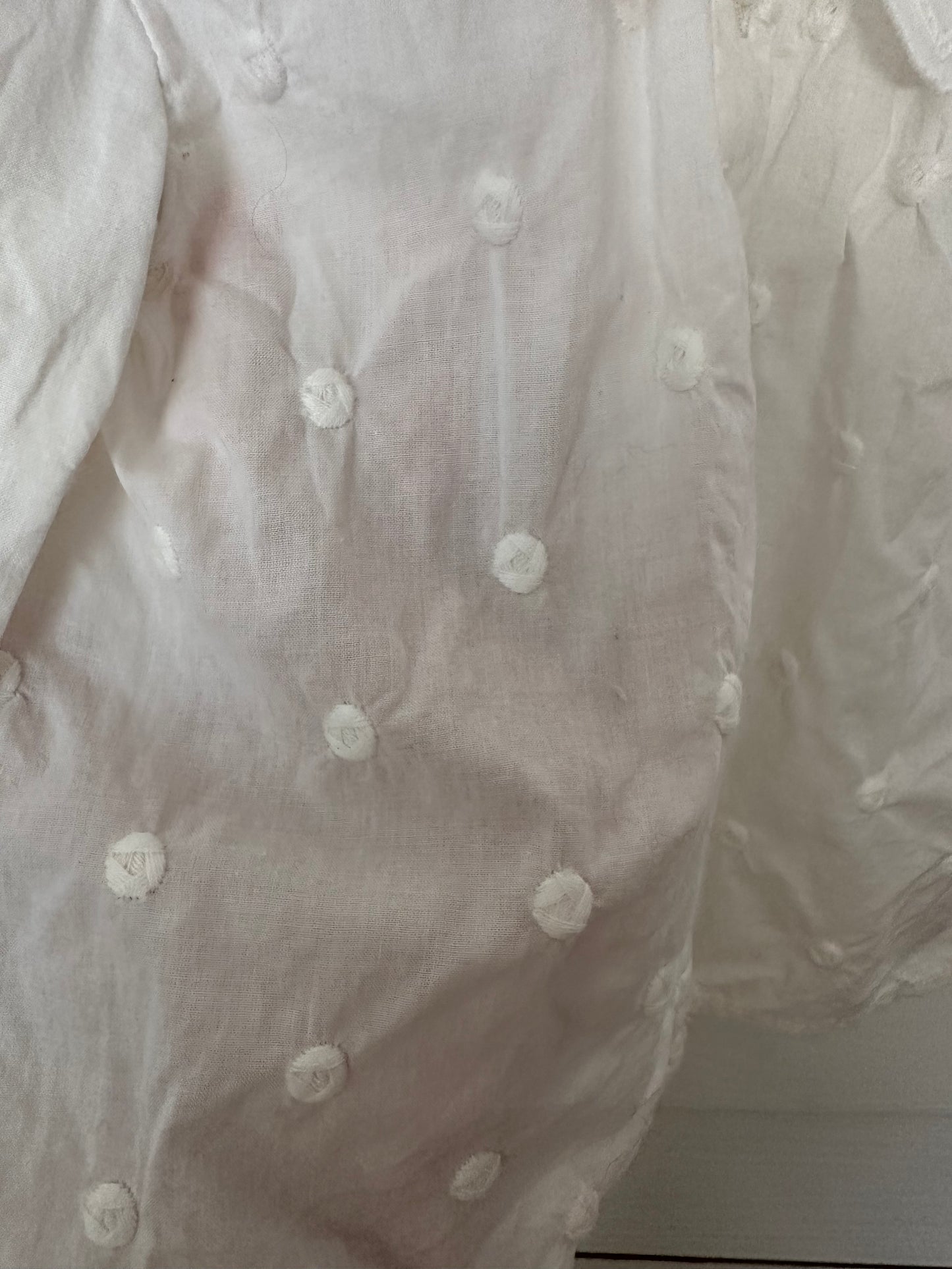 Zara Blouse Ivory with Embroidered Dots and flower details on collar