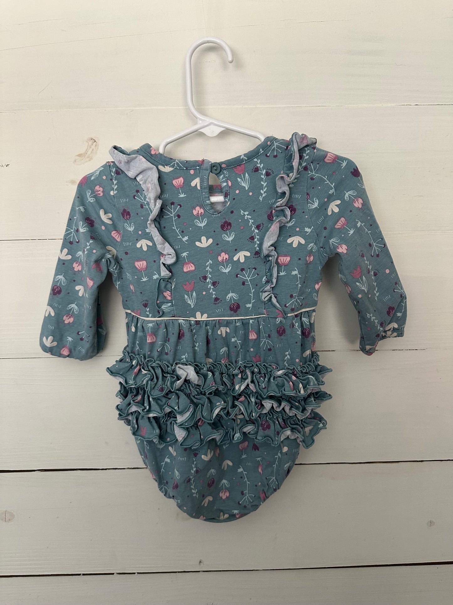 Ruffle Butts Teal Bubble with Purple Flowers