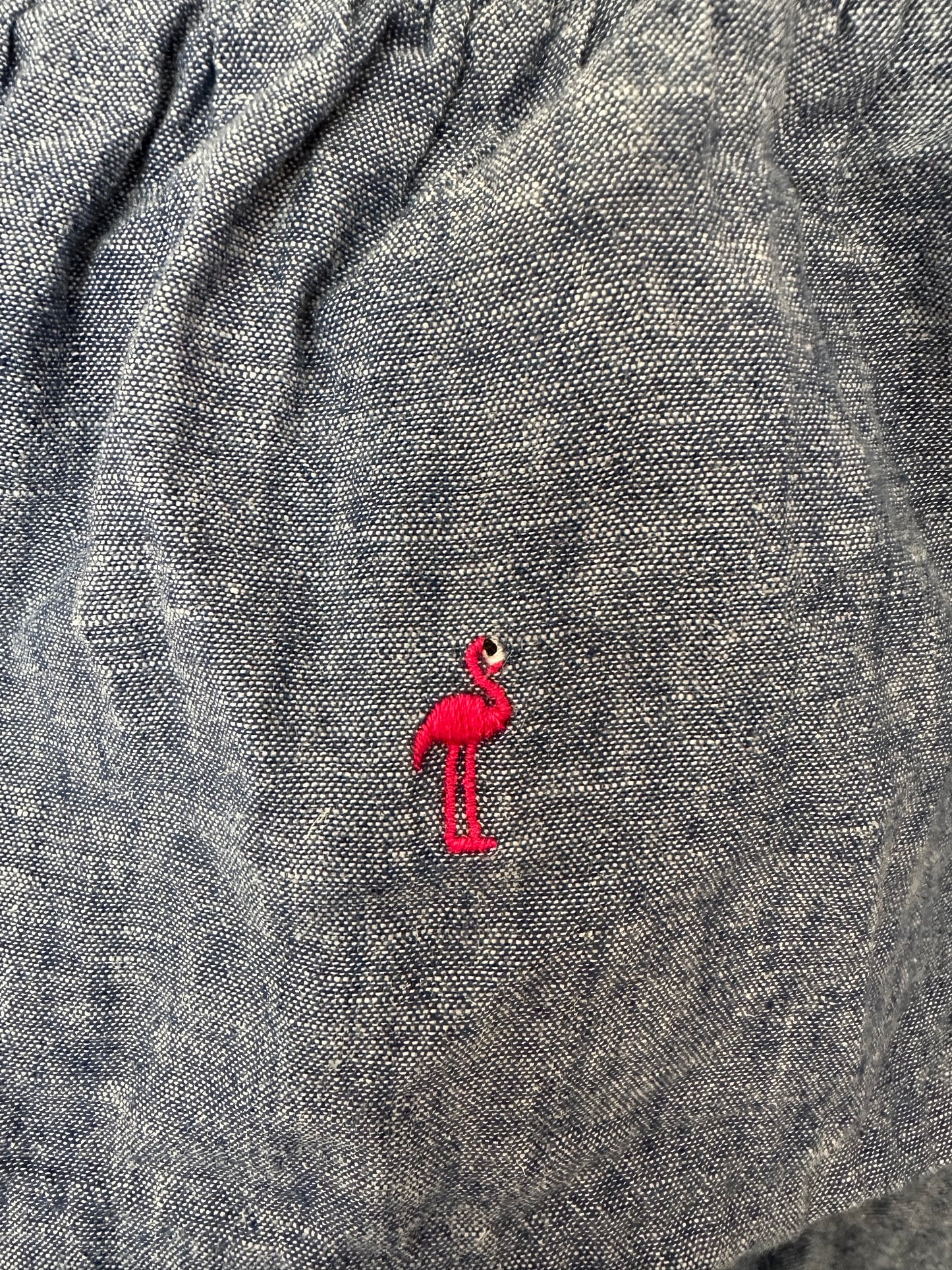 Janie and Jack Denim Bubble with skirt and embroidered flamingos