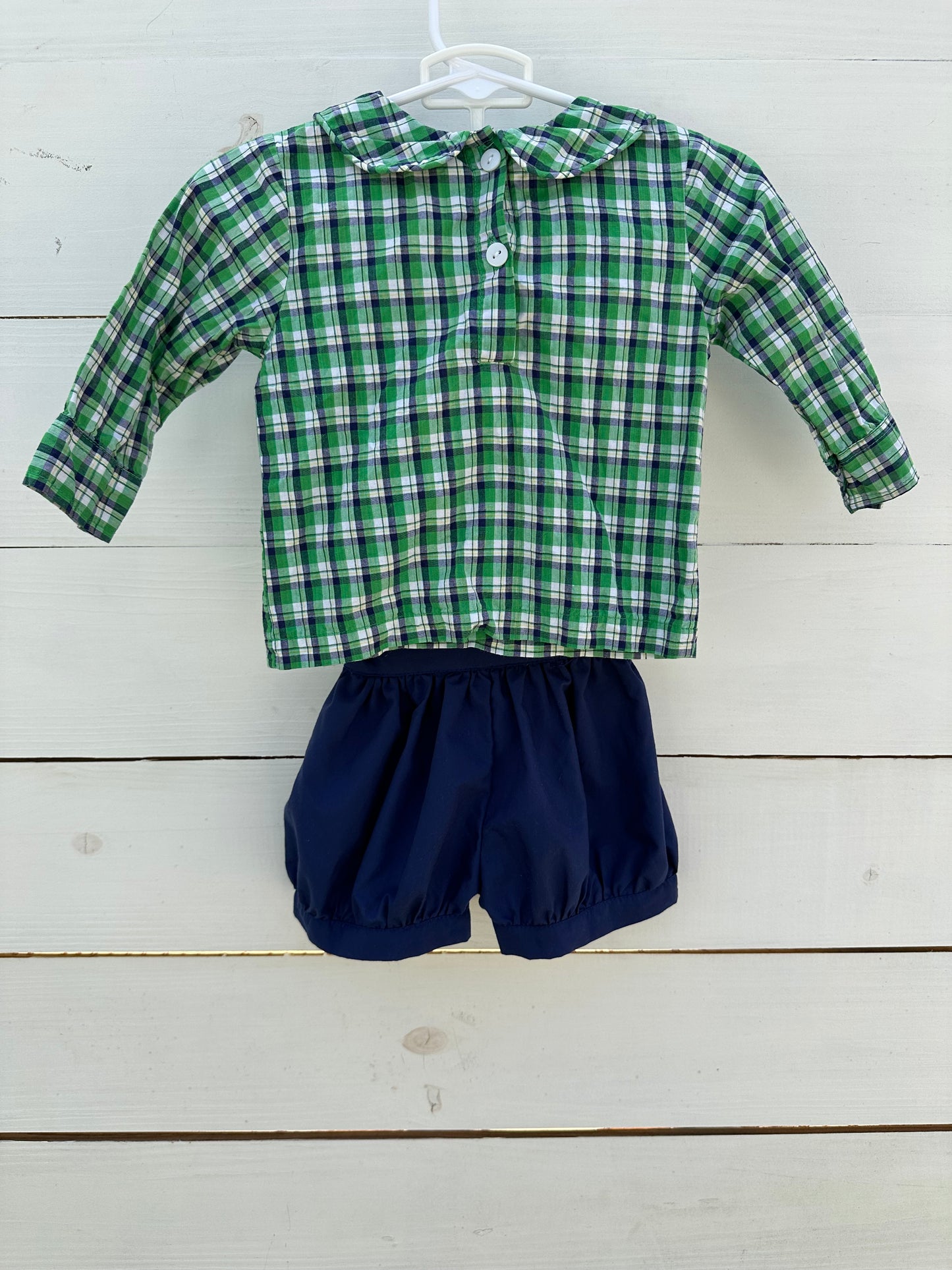 9M - Smocked South Green and Navy Dressy 2 Piece Outfit