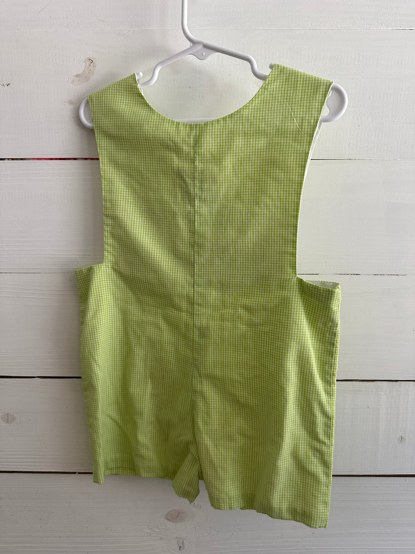 2tT - Smocked Auctions Green Micro Gingham Jon Jon with Smocked Tractors