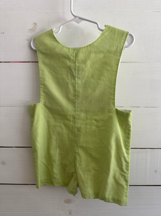 2tT - Smocked Auctions Green Micro Gingham Jon Jon with Smocked Tractors