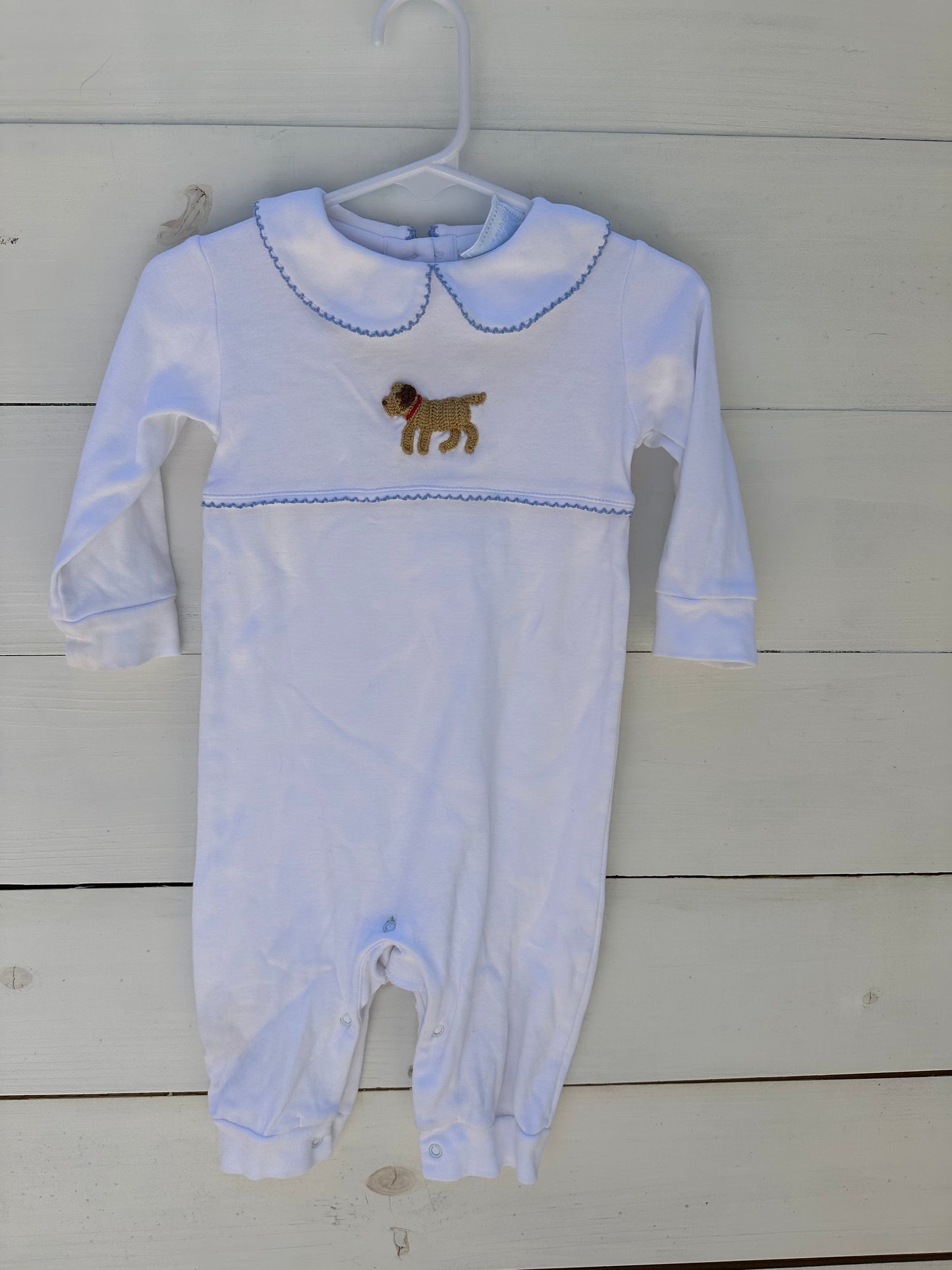 Little English: Long sleeve white romper with dog