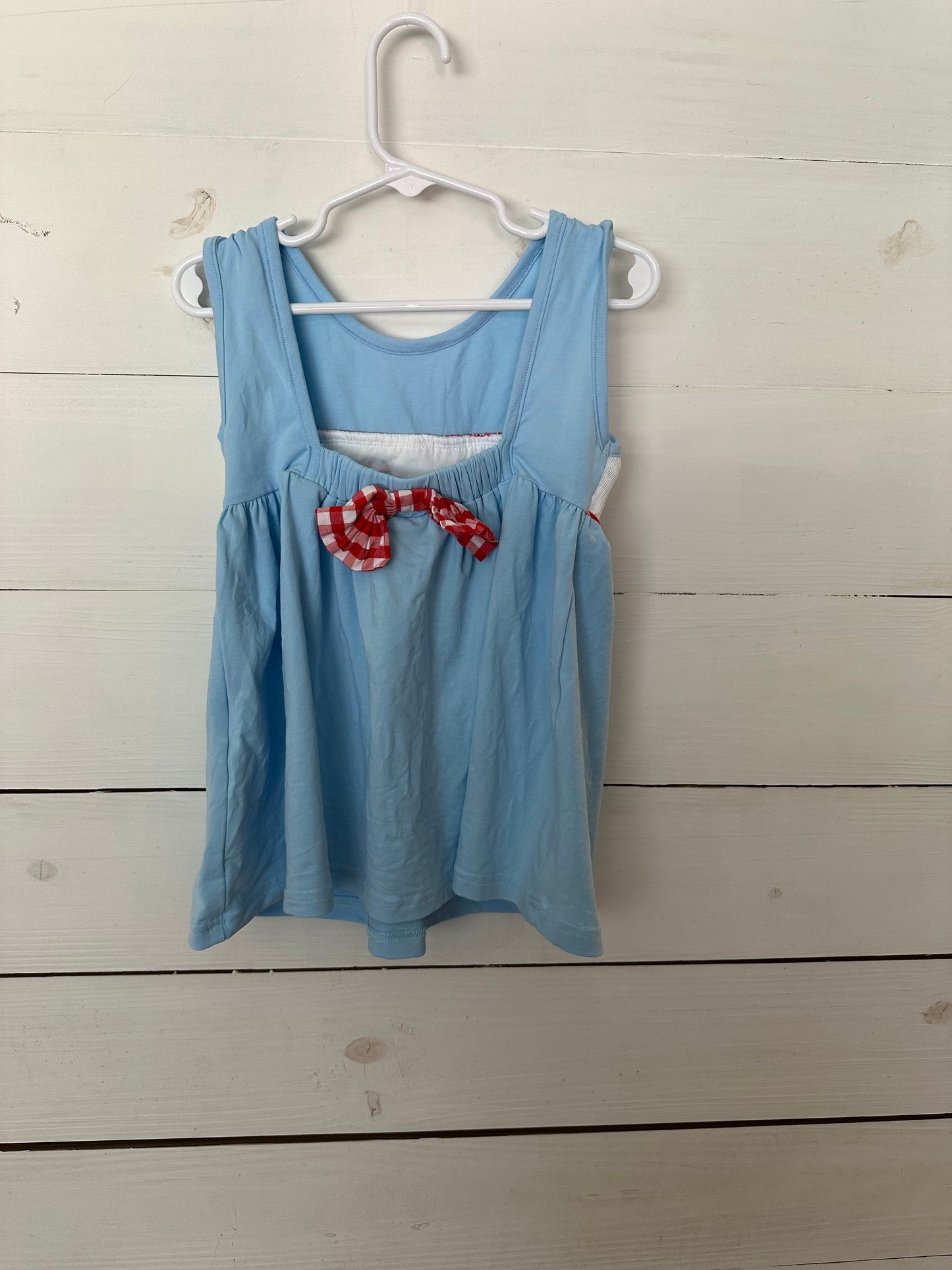 MK Clothing Designs - Light blue and red gingham toy story character set - smocked top and shorts