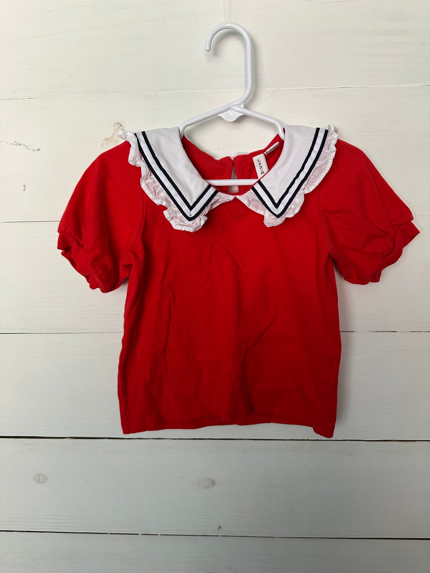 3T - Janie & Jack Red Sailor Collared Shirt and Navy Blue Striped Pants
