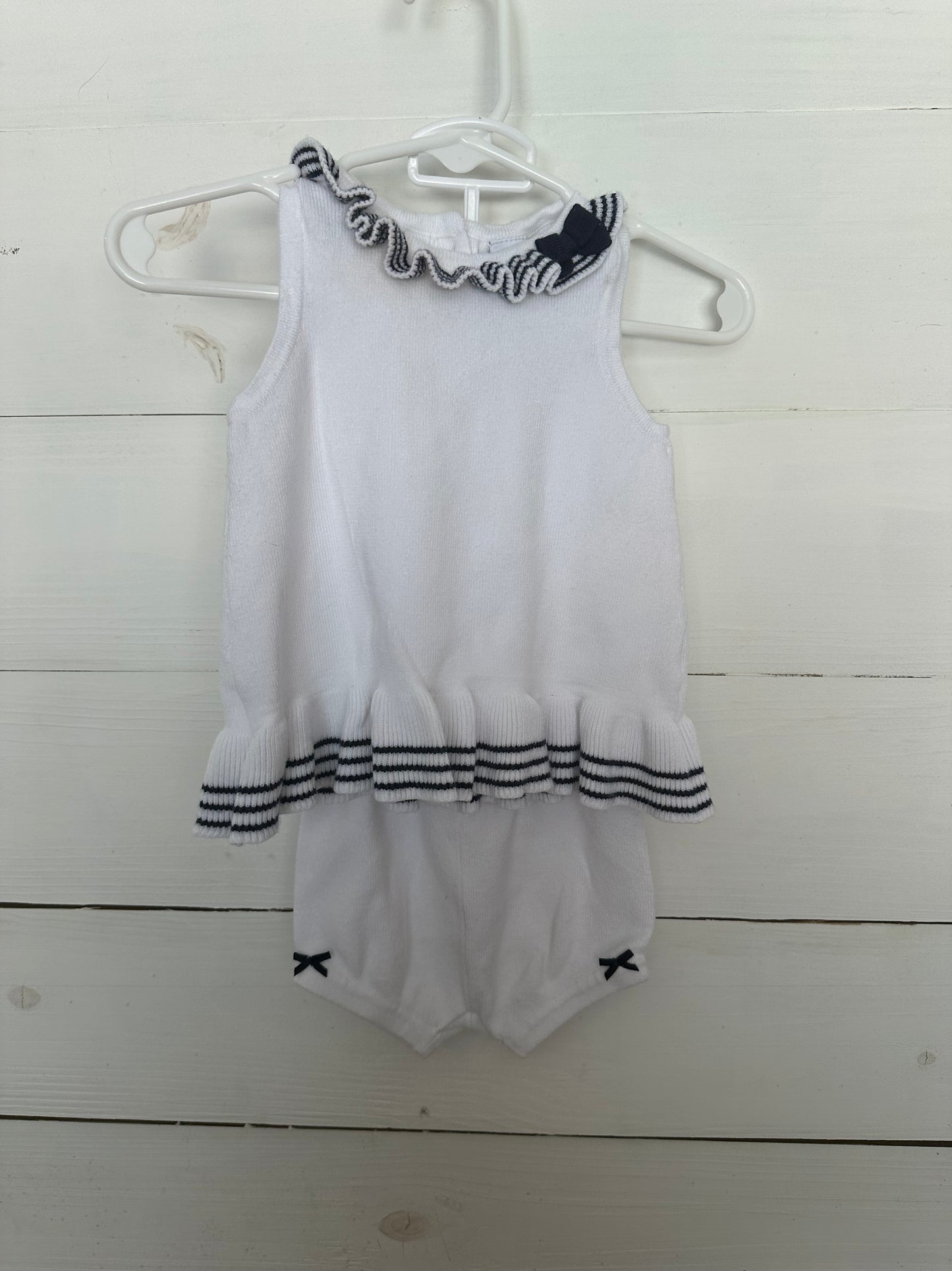 Janie and Jack : white with navy details sweet shirt and bloomer set