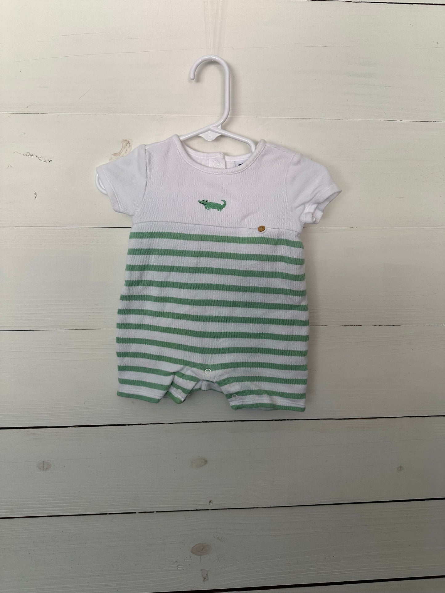 Janie & Jack Green & White Knit Romper with Alligator