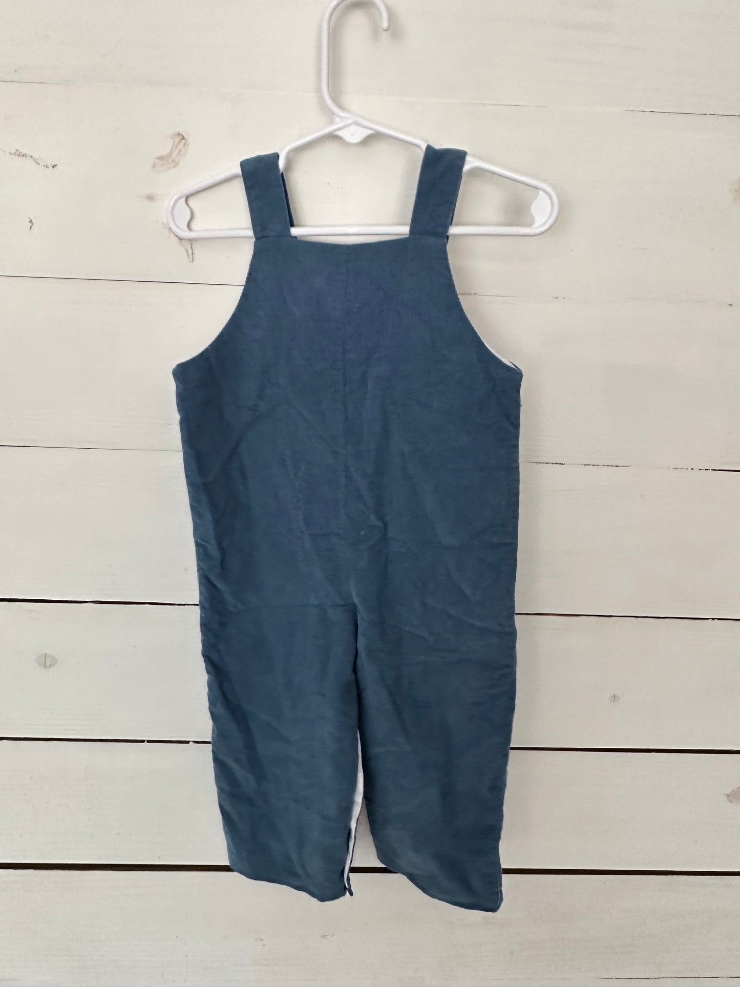 Shrimp & Grits Kids: Wedgewood blue corduroy jon jon with appliqued construction trucks