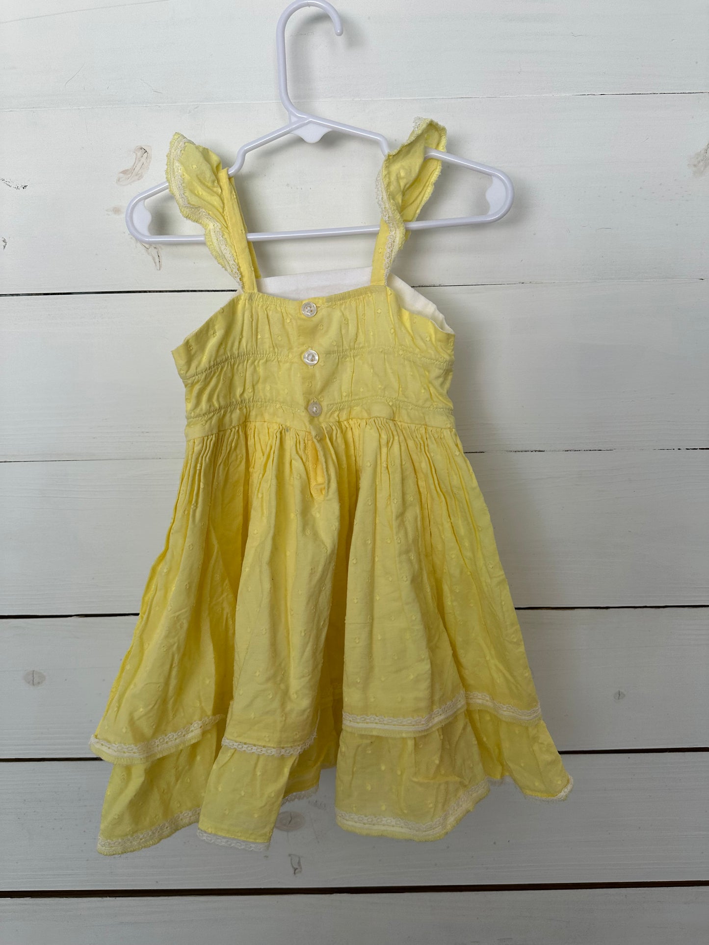 2T - Well Dressed Wolf Yellow Dress with Swiss Dots and Embroidered Pineapple Detail