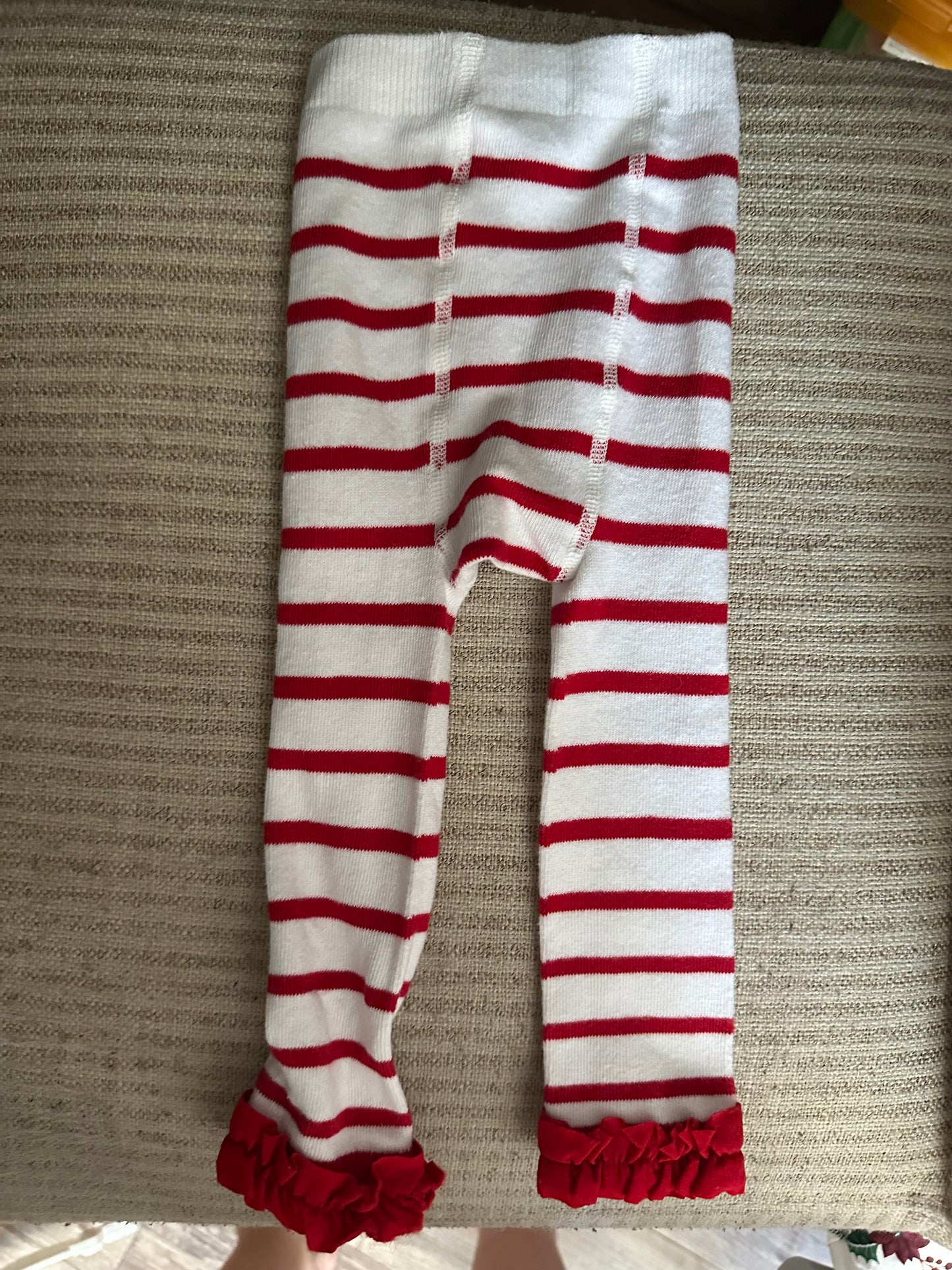 6-12M - Ruffle Butts Red and White Striped Leggings/Tights with Ruffled Ankle