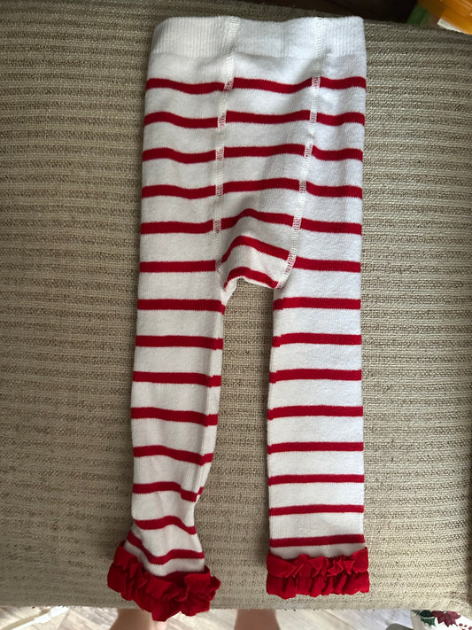 6-12M - Ruffle Butts Red and White Striped Leggings/Tights with Ruffled Ankle