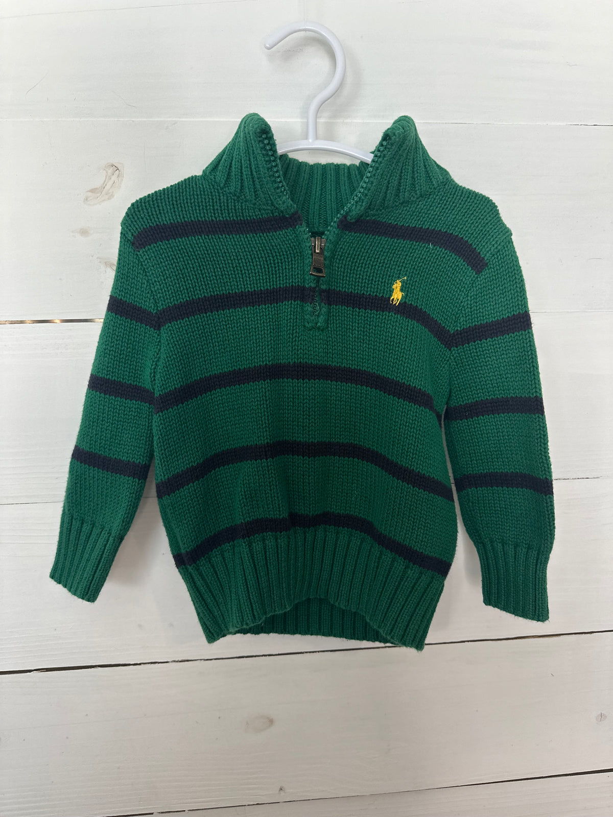 12M - Raulph Lauren Green & Navy Striped Sweater Quarter Zip