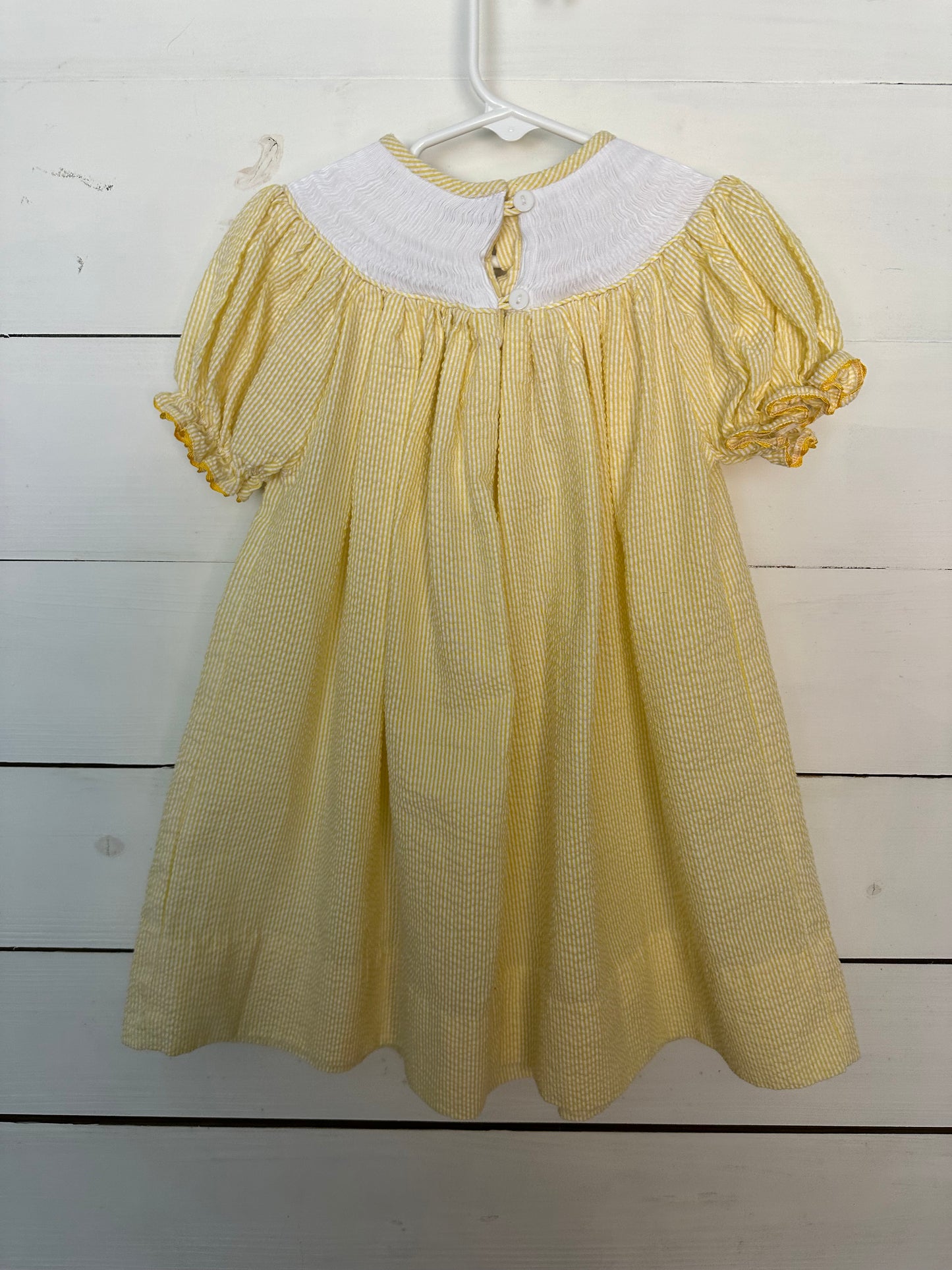 24m - Babeeni Yellow Seersucker Dress with Smocked Beauty & The Beast Characters