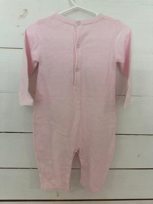 9M - Zubel Baby Pink Sweater Romper with Embroidered Bow and Scalooped neck line details - New with tags
