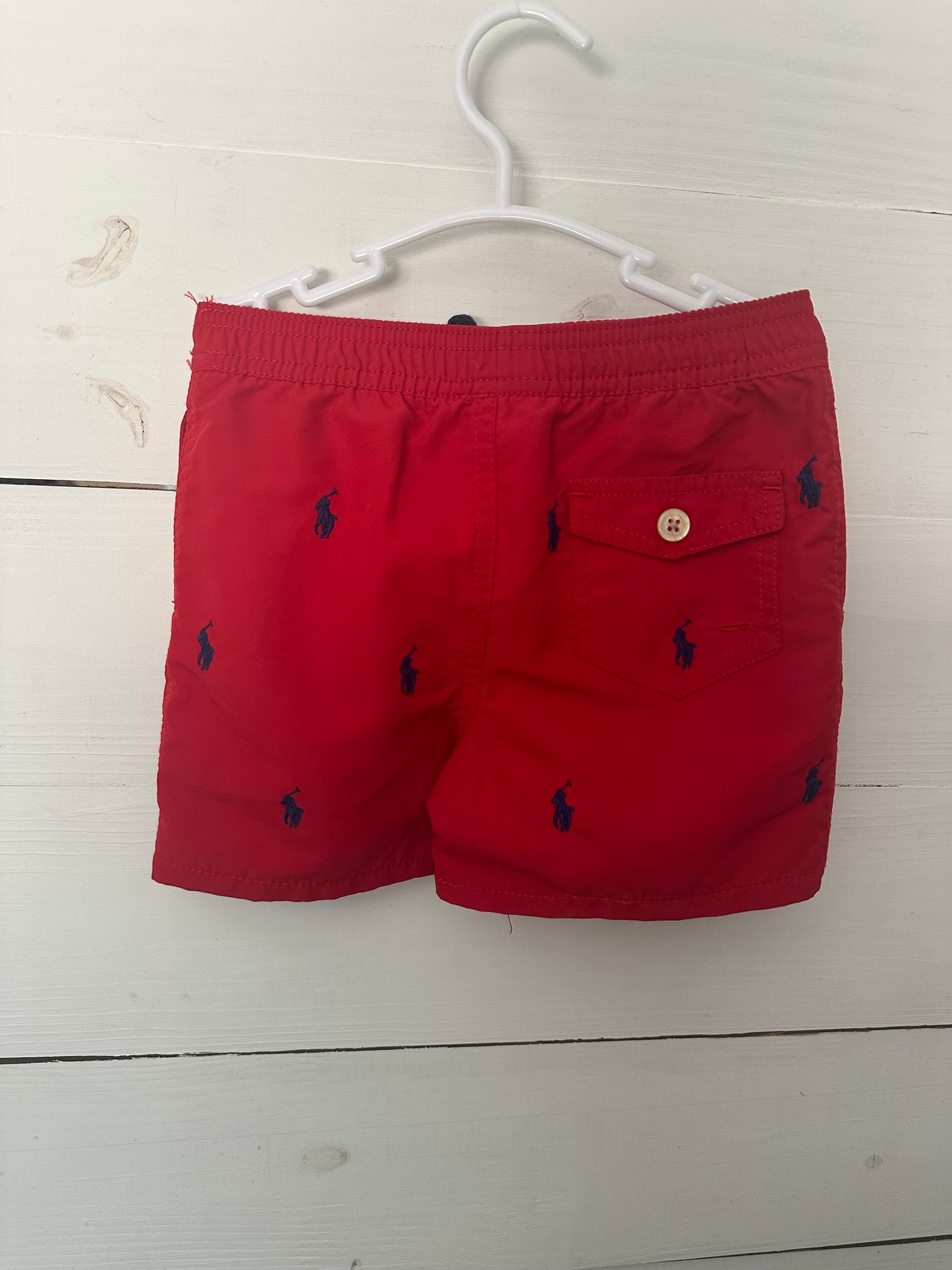 24M - Ralph Lauren Red Swim Trunks with Navy Blue Horses