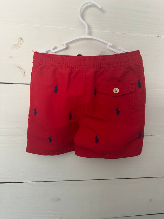 24M - Ralph Lauren Red Swim Trunks with Navy Blue Horses