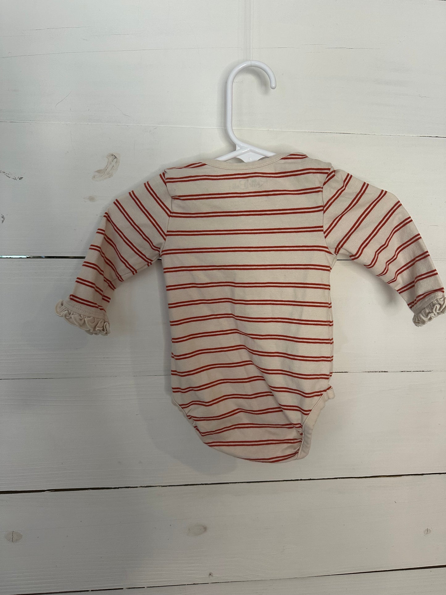 0-3M - Ruffle Butts Red Striped Longsleeve Onesie