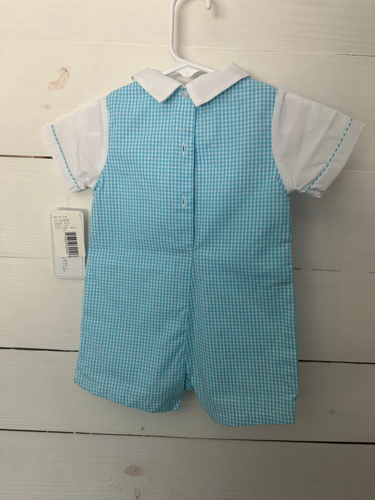 6M - NWT Petit Ami Blue Gingham JonJon with Appliqued Train & Matching Shirt