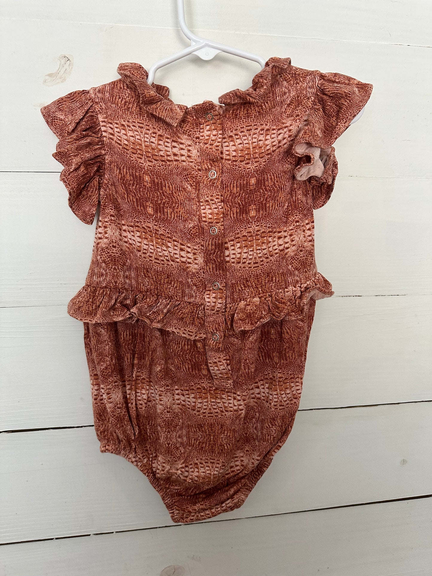 Kate Quinn Bamboo Onesie with Rust Gator Skin Print