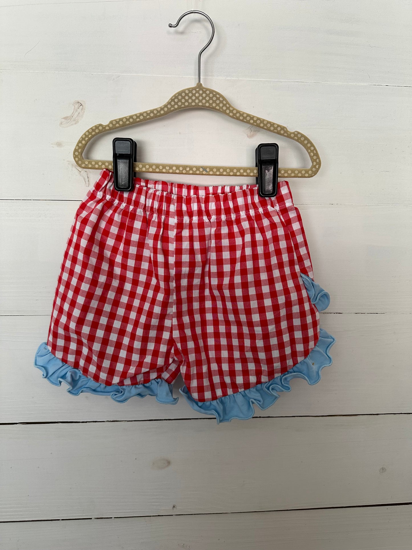 MK Clothing Designs - Light blue and red gingham toy story character set - smocked top and shorts